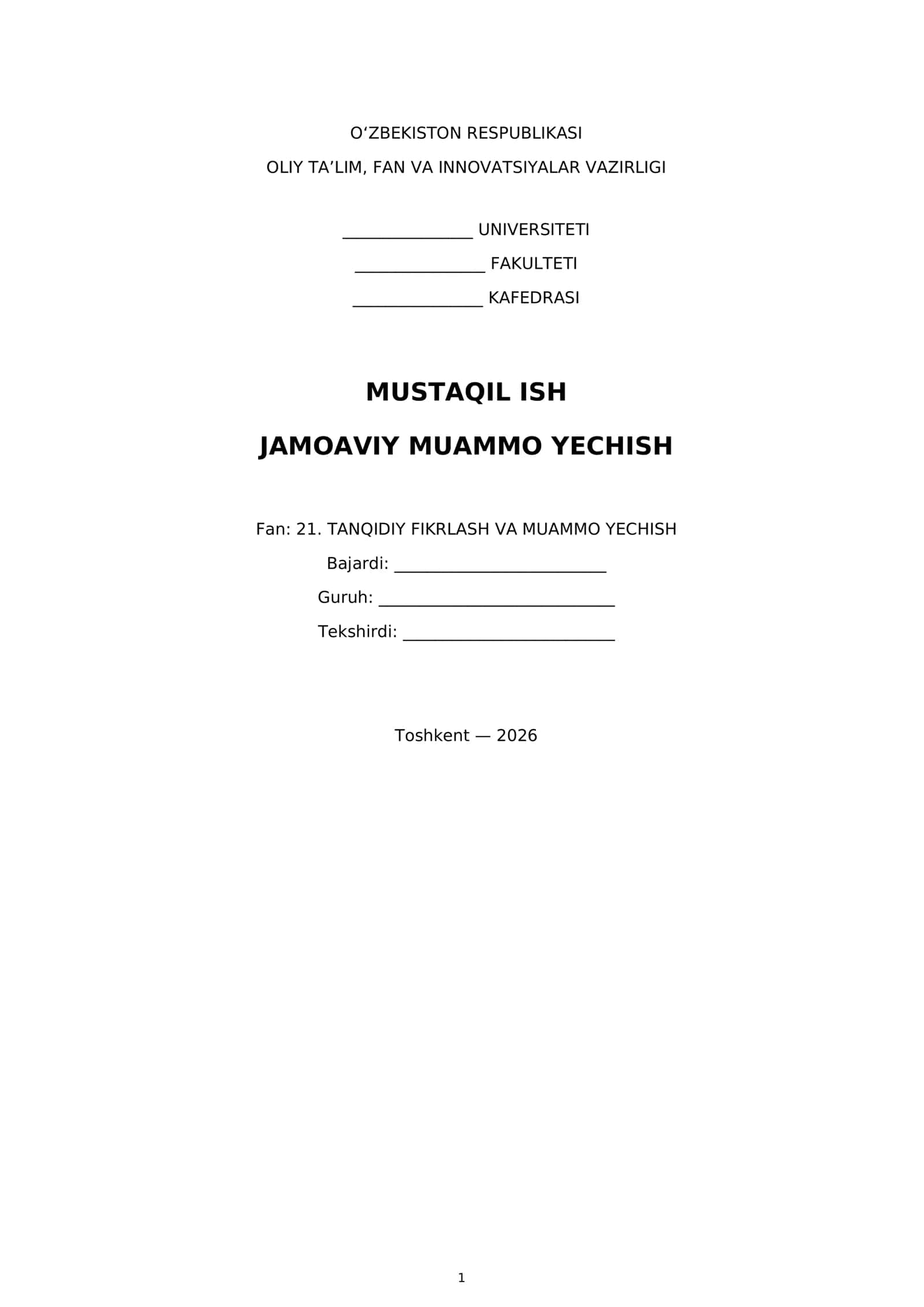 Mavzu: Jamoaviy muammo yechish