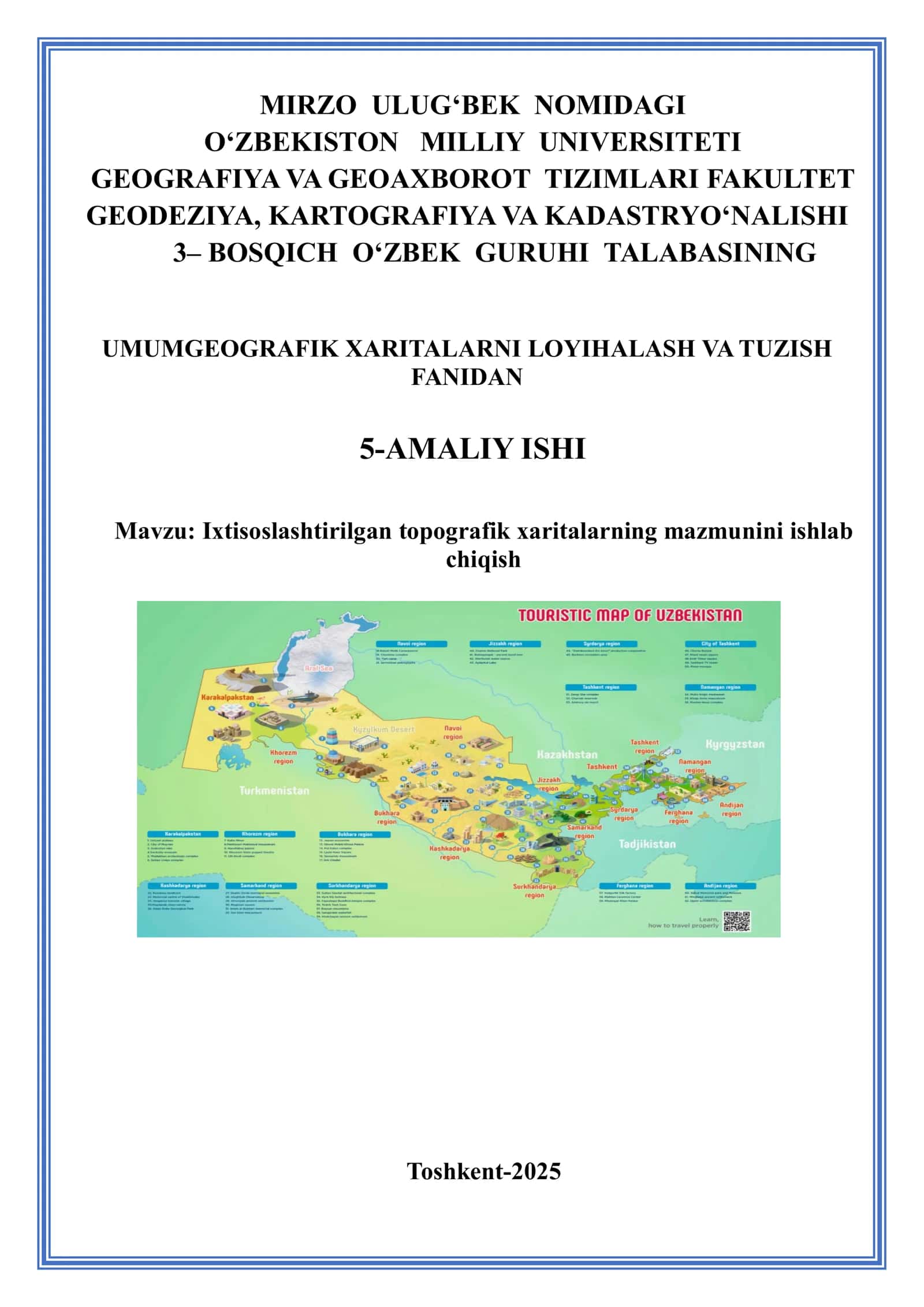Ixtisoslashtirilgan topografik xaritalarning mazmunini ishlab chiqish
