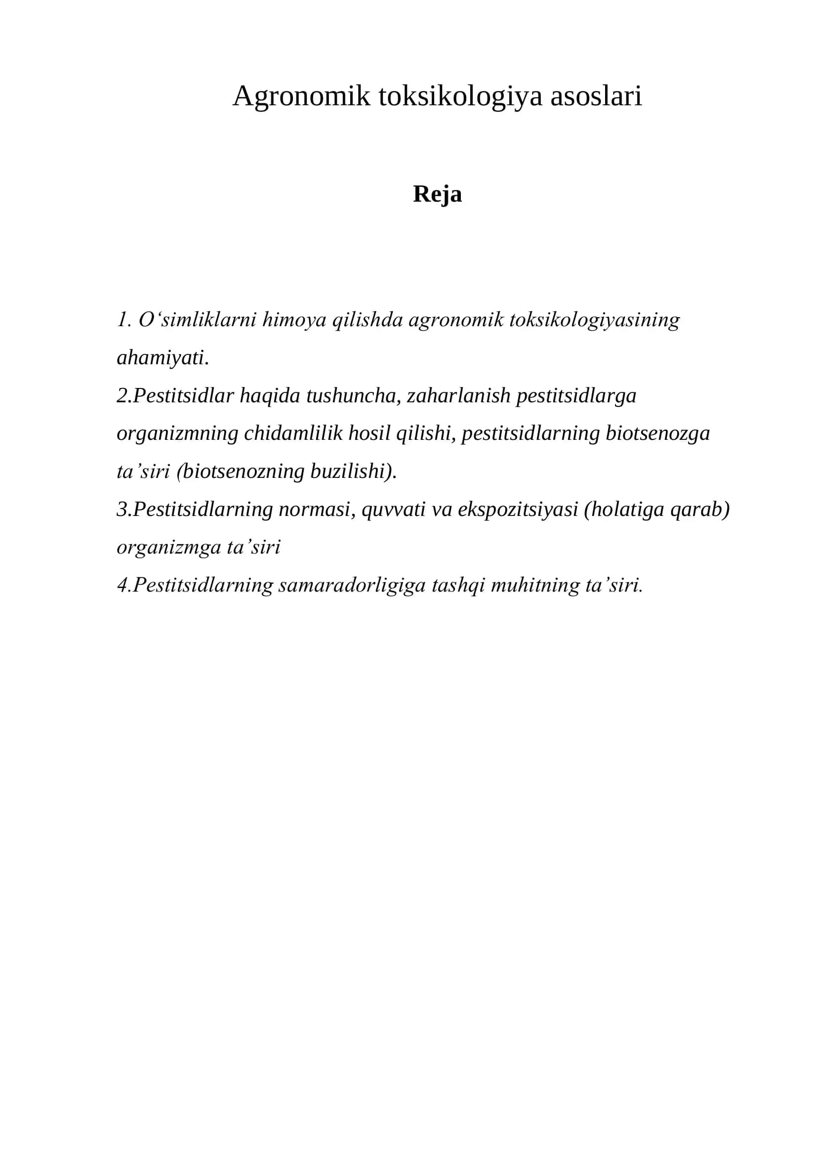 Agronomik toksikologiya asoslari
