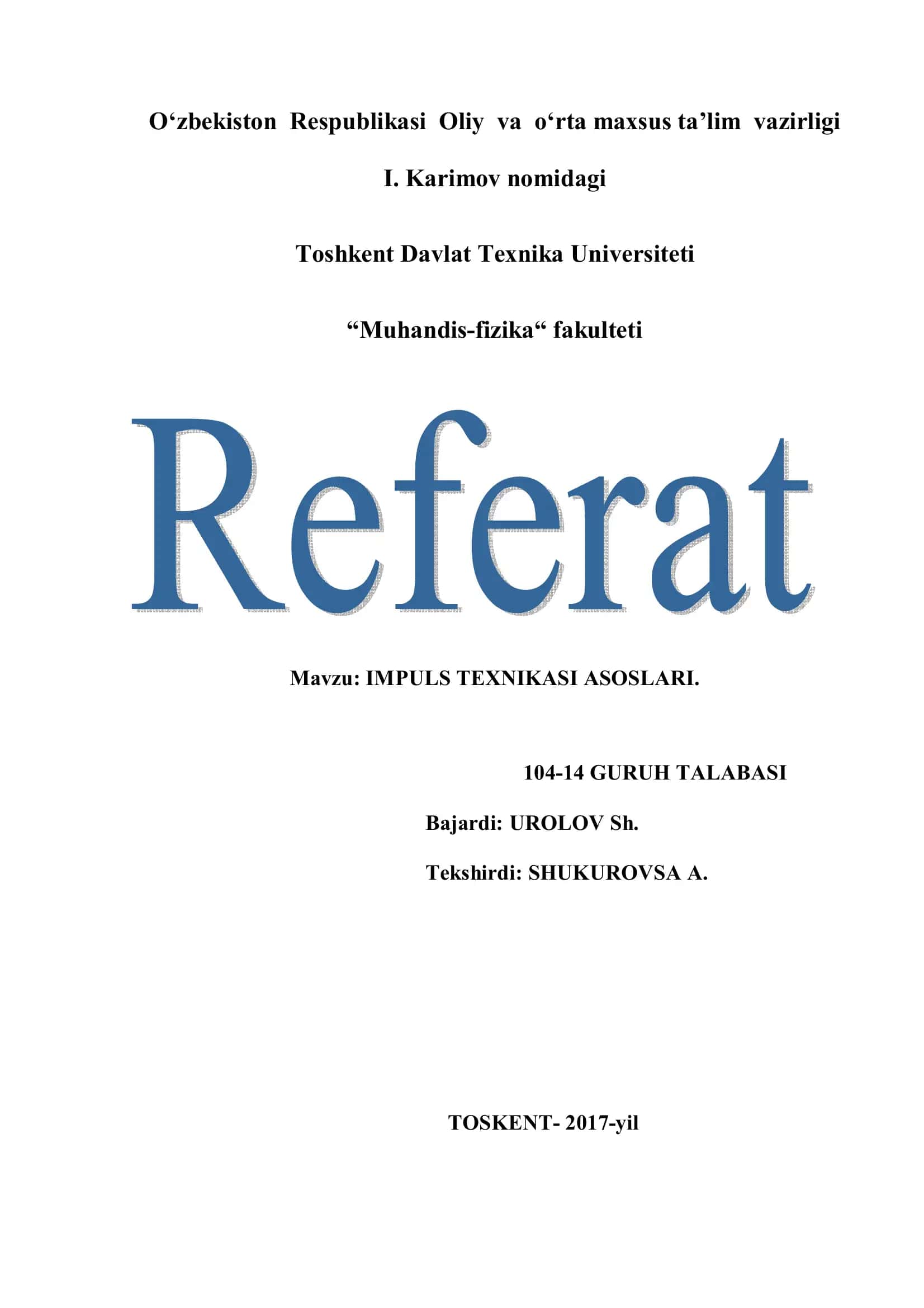 IMPULS TEXNIKASI ASOSLARI