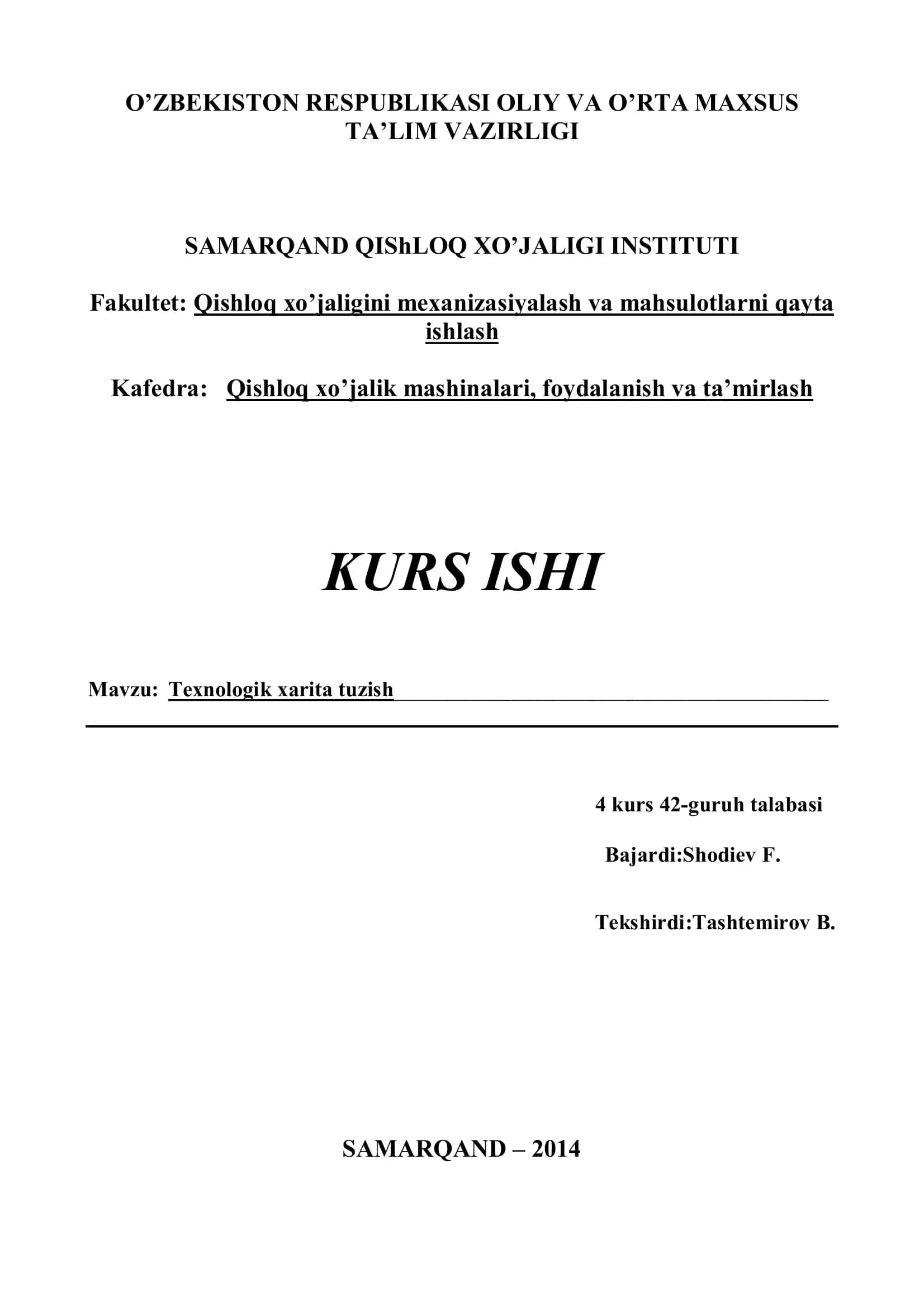 Texnologik xarita tuzish
