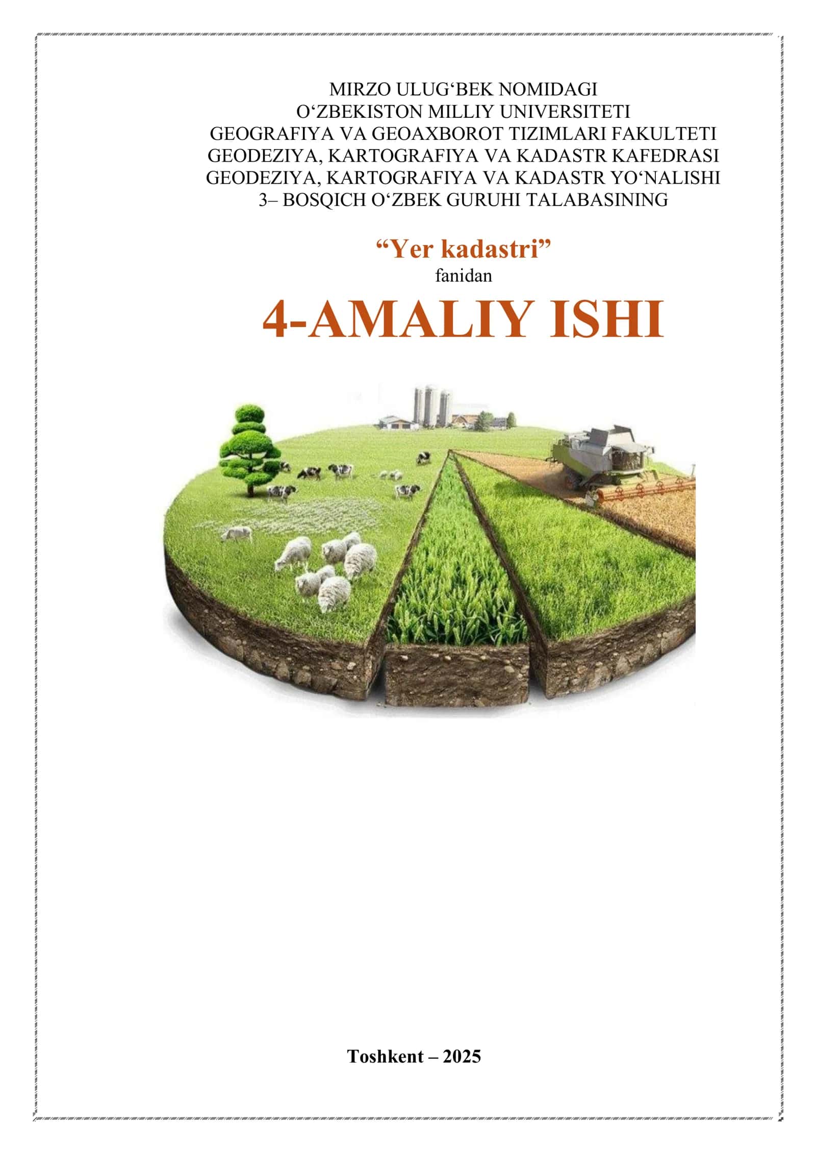 Qishloq xo’jaligi yerlarini normativ qiymatini baholash tartibi bilan tanishish