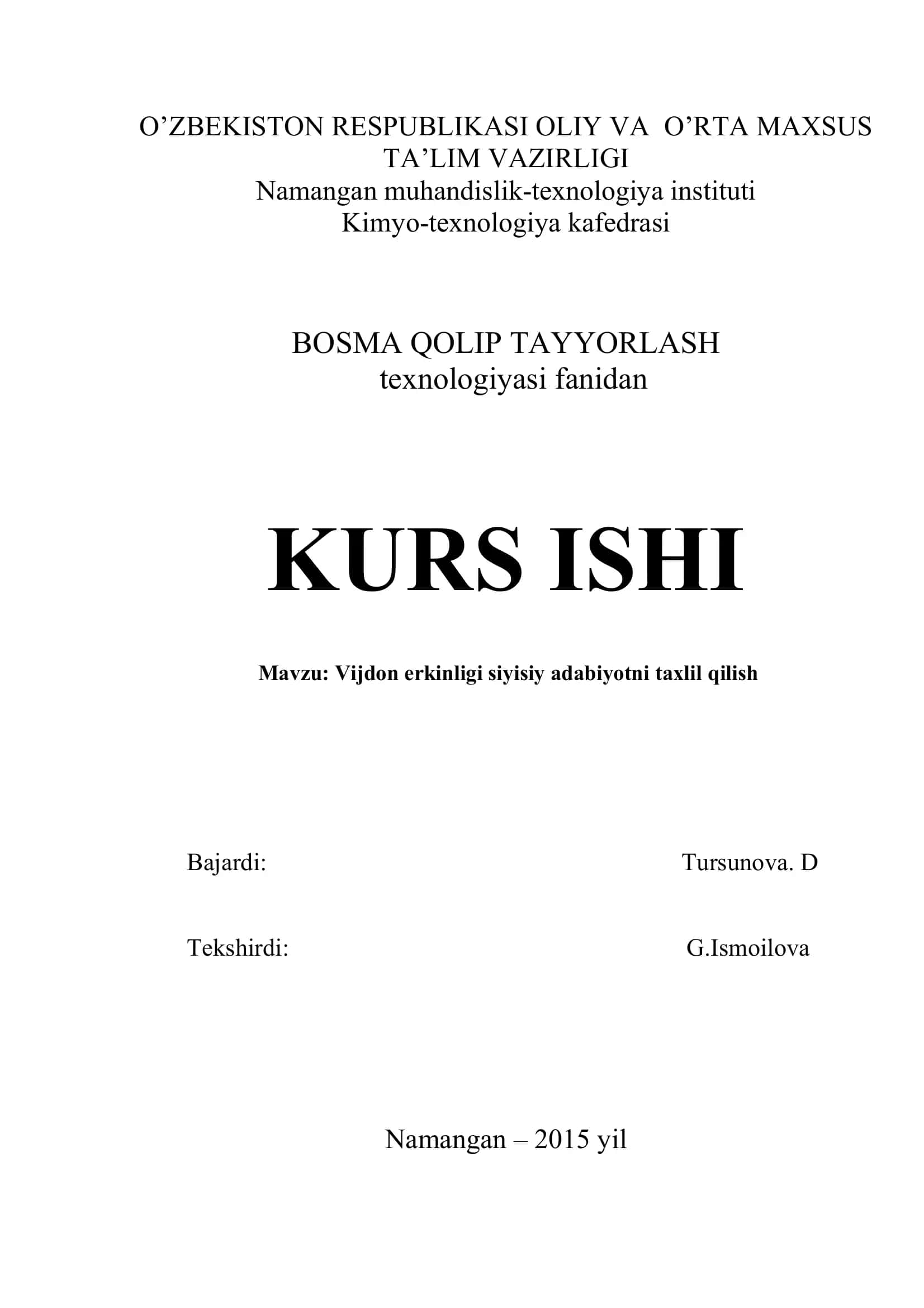 BOSMA QOLIP TAYYORLASH texnologiyasi fanidan