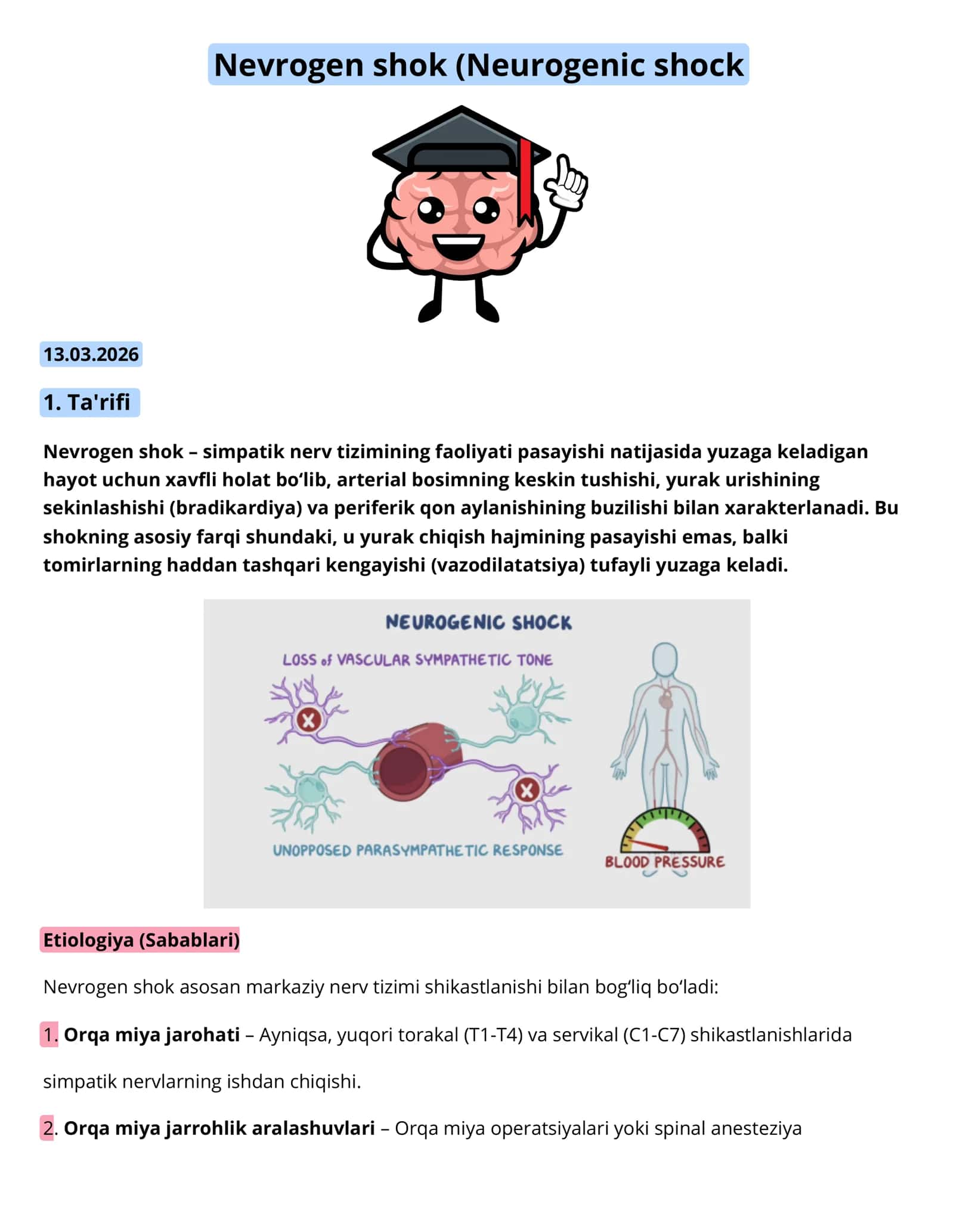 Nevrogen shok (Neurogenic shock)