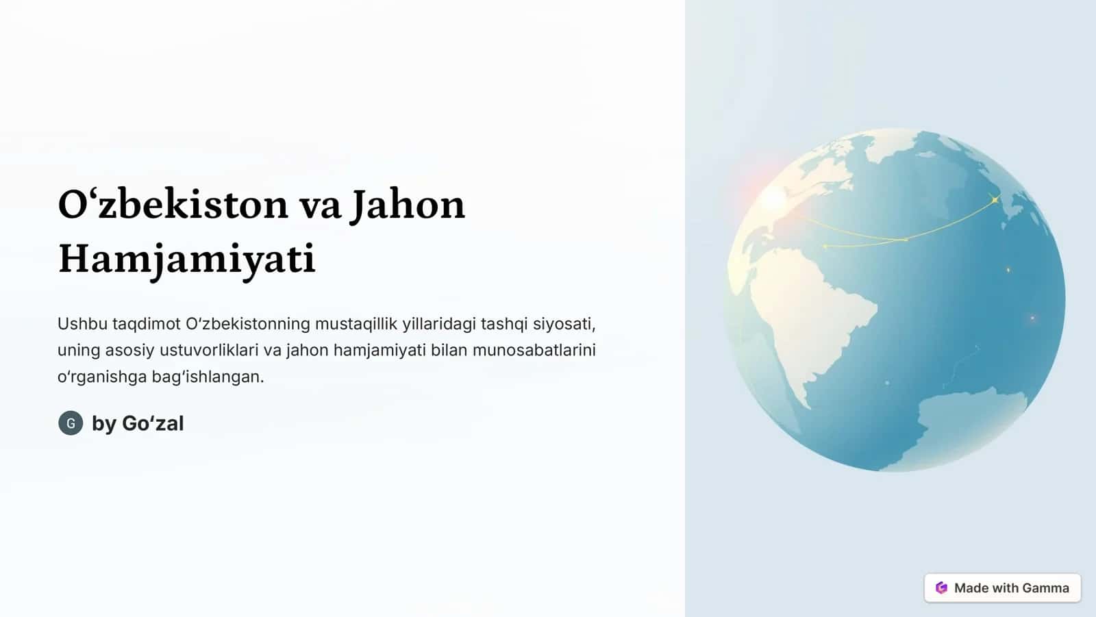 O‘zbekiston va Jahon Hamjamiyati