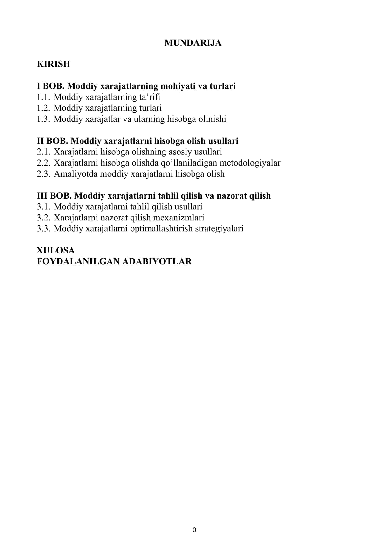 Moddiy xarajatlarni hisobga olish va tahlil qilish