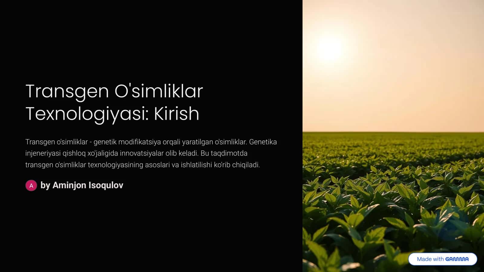 Transgen O'simliklar Texnologiyasi: Kirish