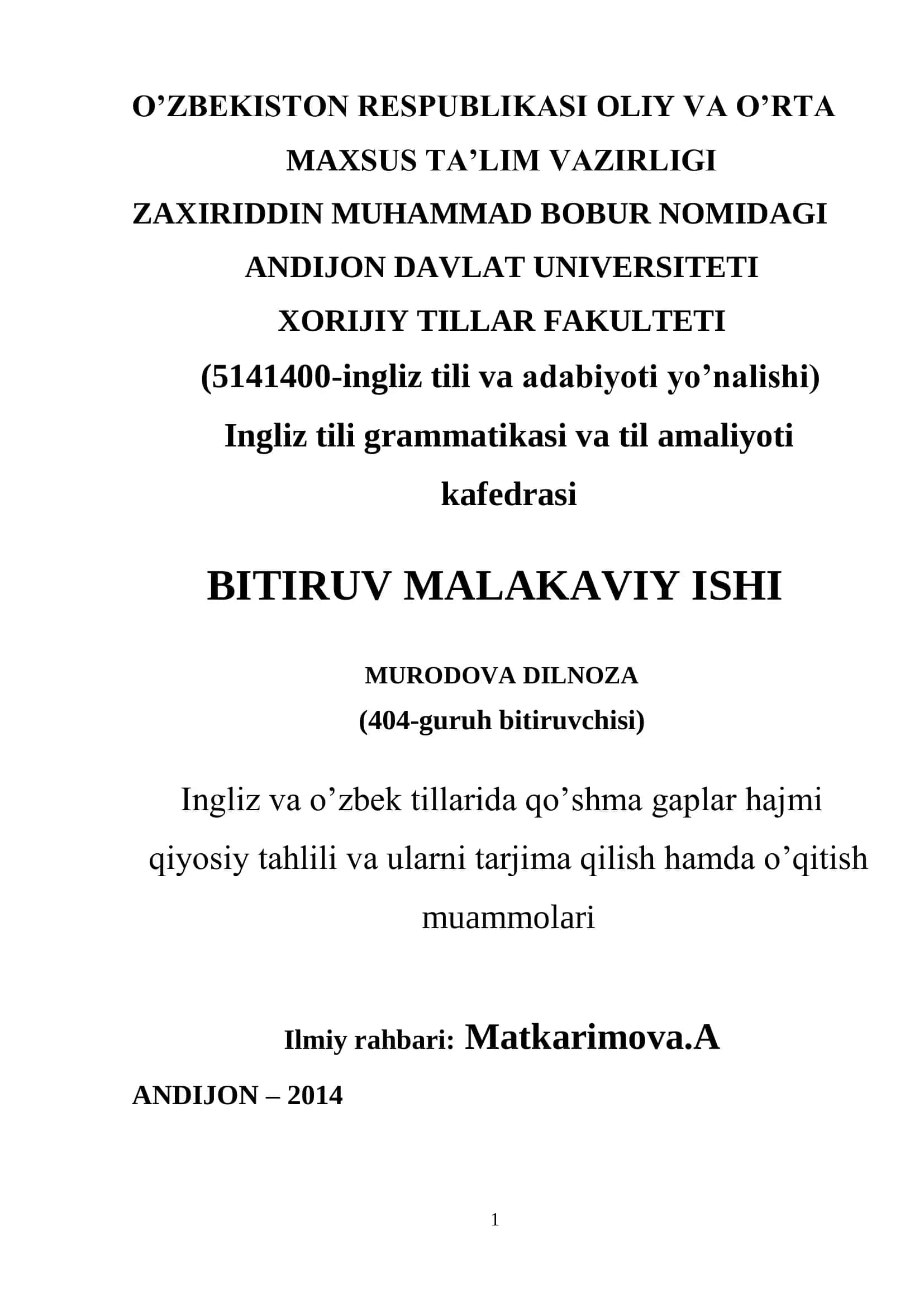 Ingliz tili grammatikasi va til amaliyoti kafedrasi