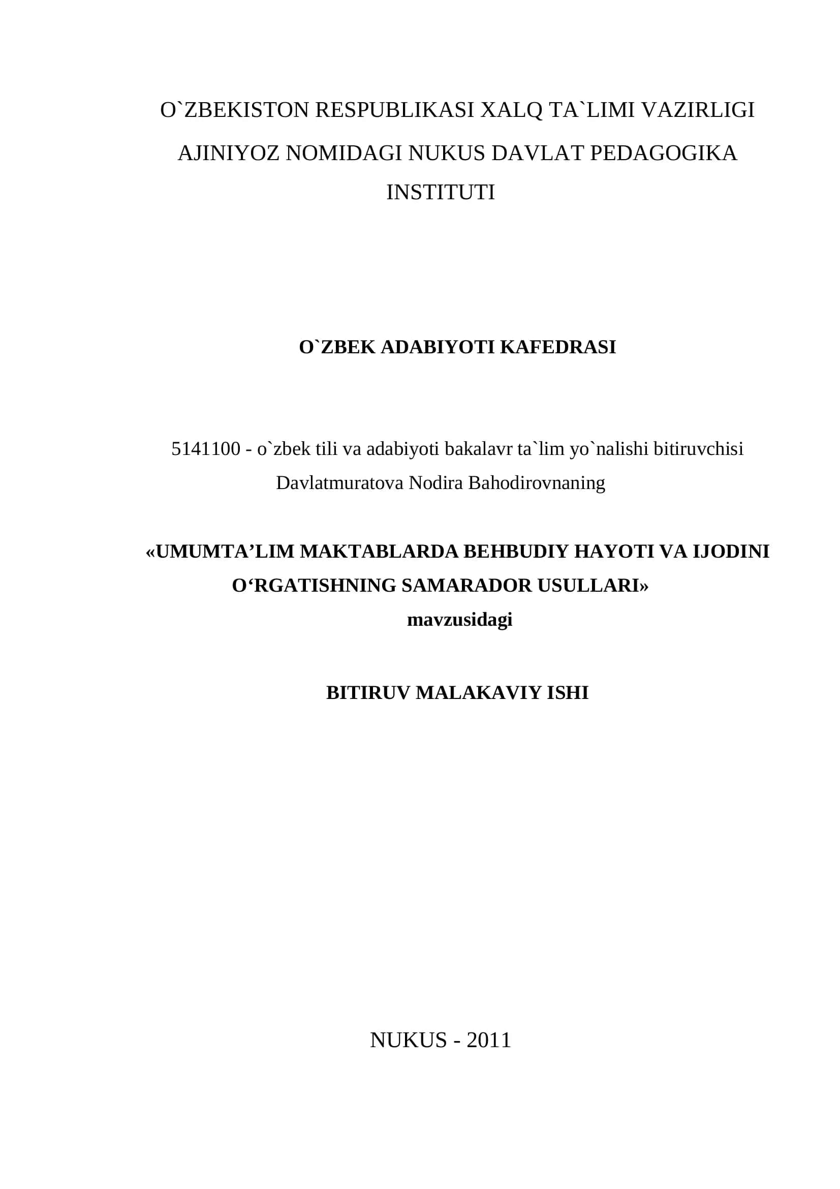 Umumta’lim maktablarda behbudiy hayoti va ijodini o‘rgatishning samarador usullari