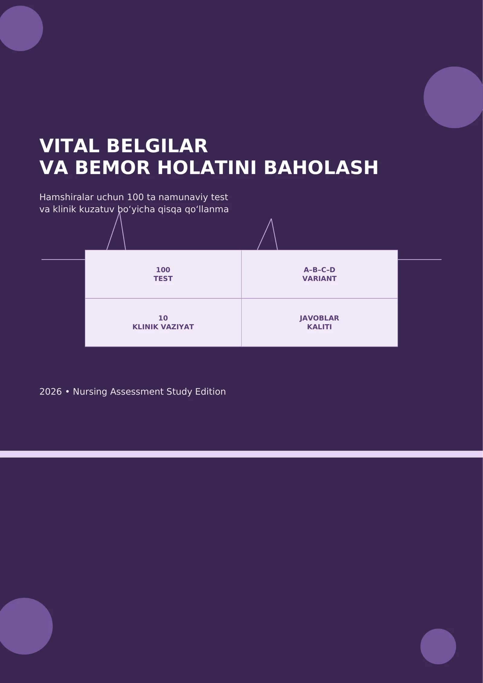 VITAL BELGILAR VA BEMOR HOLATINI BAHOLASH Hamshiralar uchun 100 ta namunaviy test
va klinik kuzat