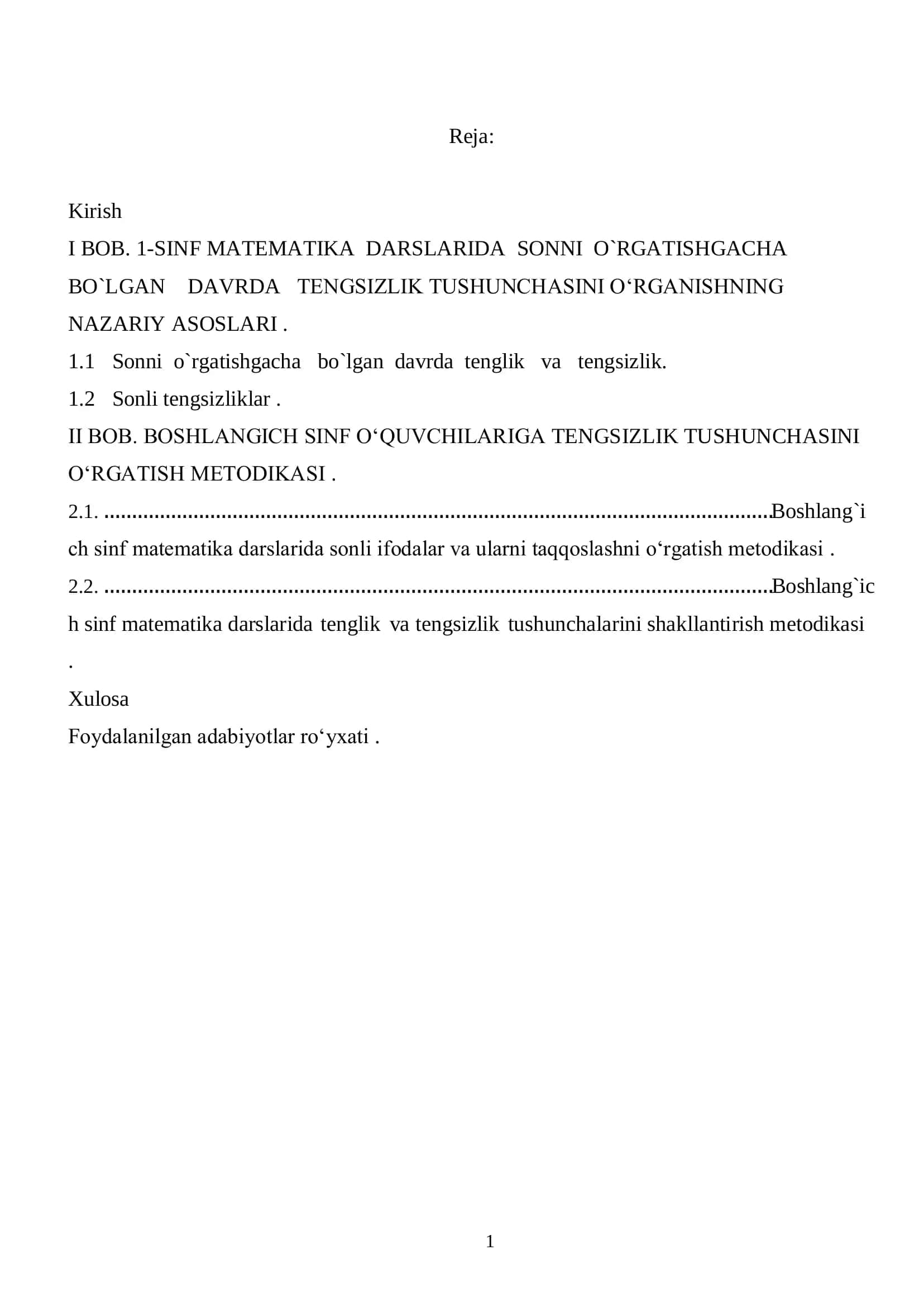 BOSHLANGICH SINF O‘QUVCHILARIGA TENGSIZLIK TUSHUNCHASINI O‘RGATISH METODIKASI