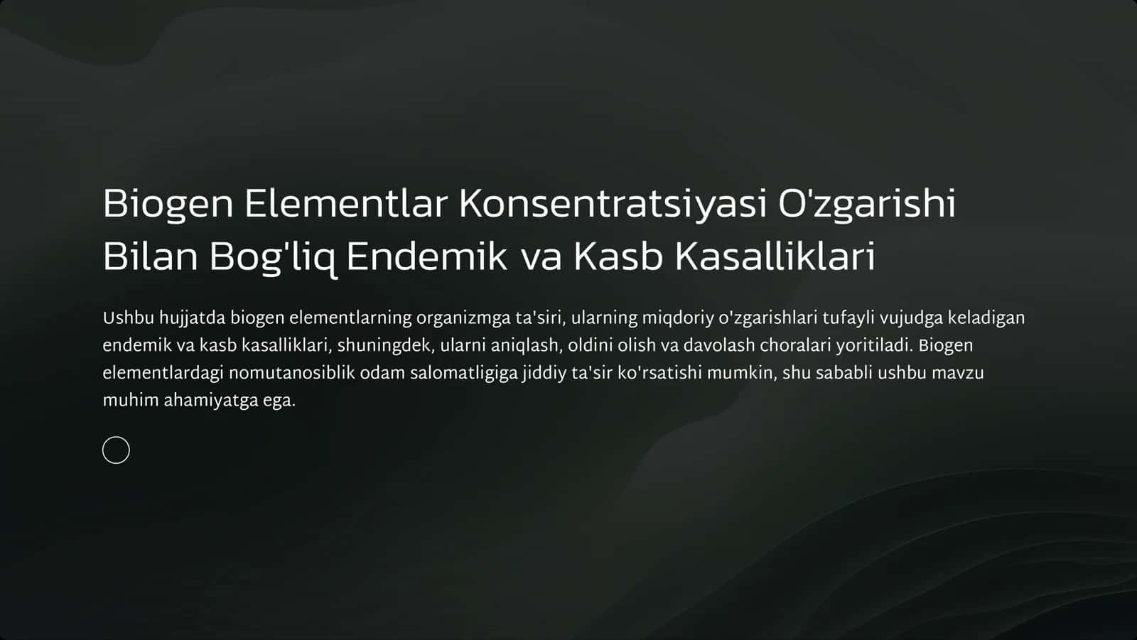 Biogen Elementlar Konsentratsiyasi O'zgarishi Bilan Bog'liq Endemik va Kasb Kasalliklari