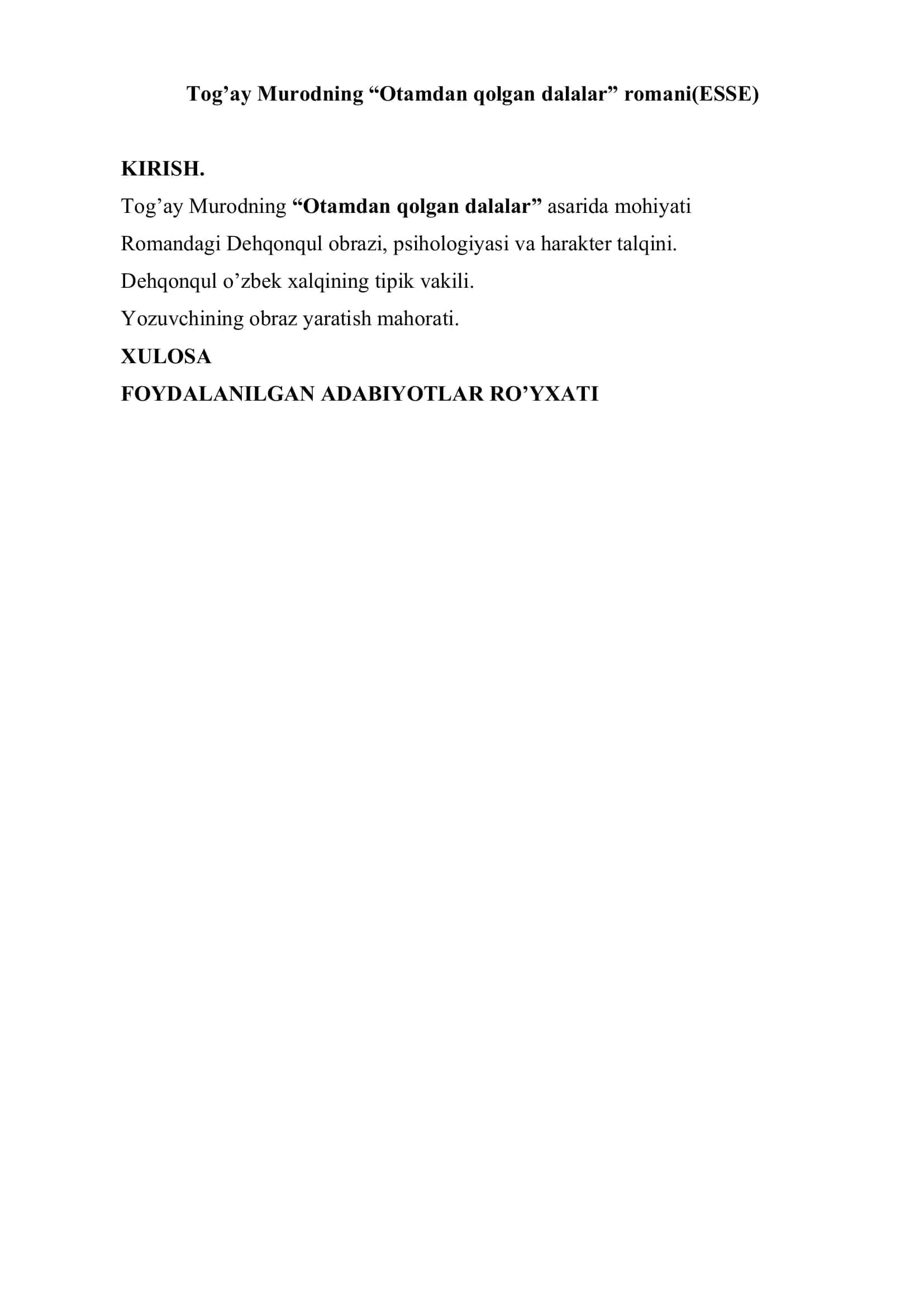 "Otamdan qolgan dalalar" romani(ESSE)