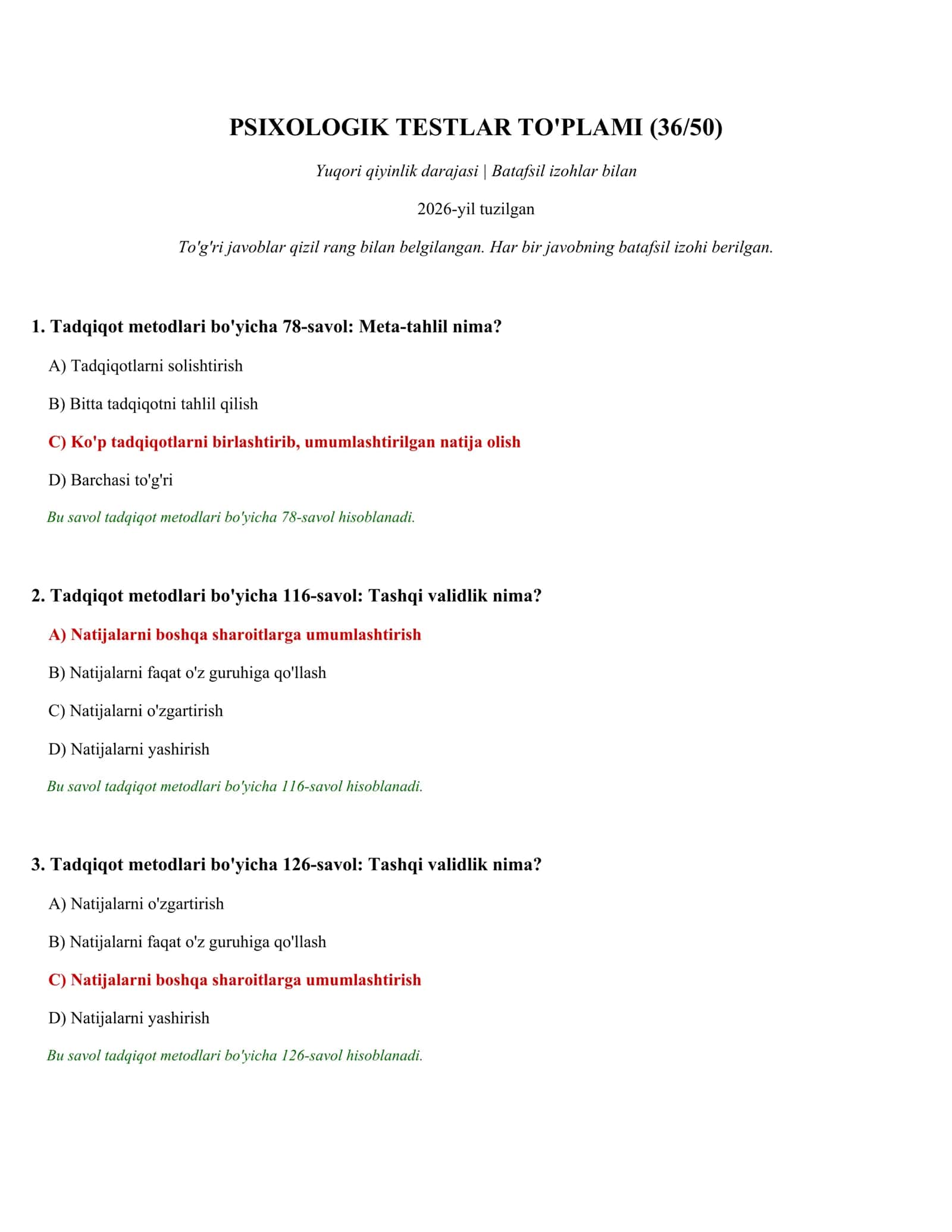 PSIXOLOGIK TESTLAR TO'PLAMI (36/50)
