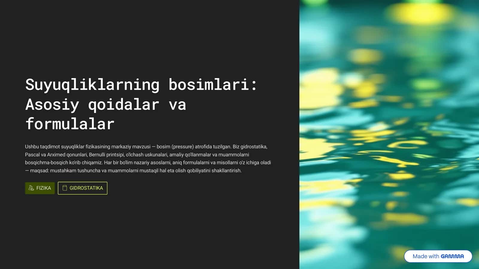 Suyuqliklarning bosimlari