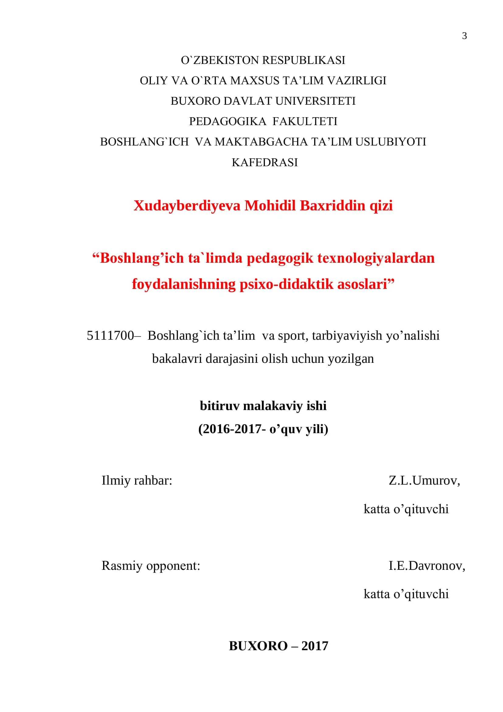 Boshlang’ich ta`limda pedagogik texnologiyalardan foydalanishning psixo-didaktik asoslari
