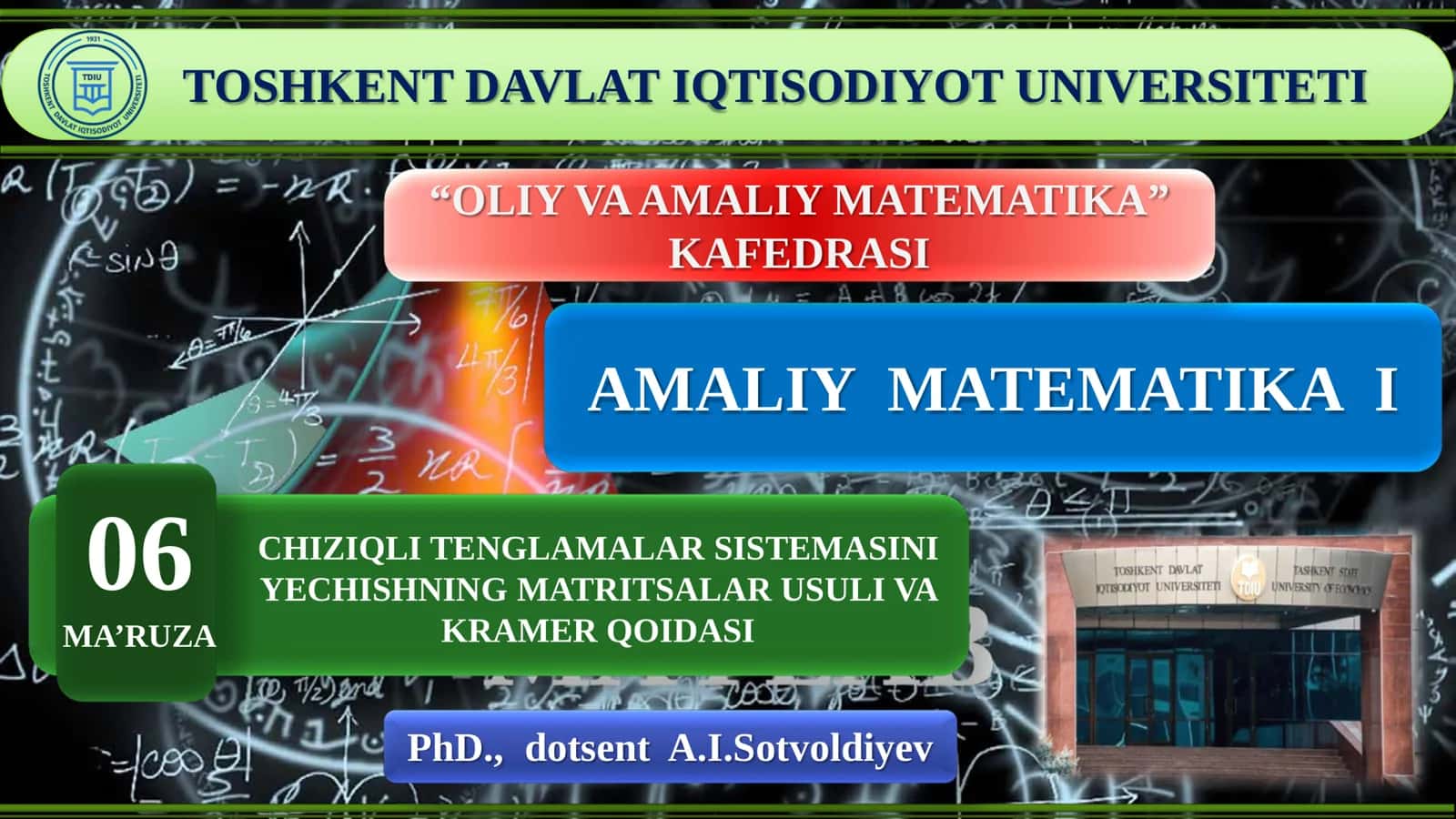 CHIZIQLI TENGLAMALAR SISTEMASINI YECHISHNING MATRITSALAR USULI VA KRAMER QOIDASI