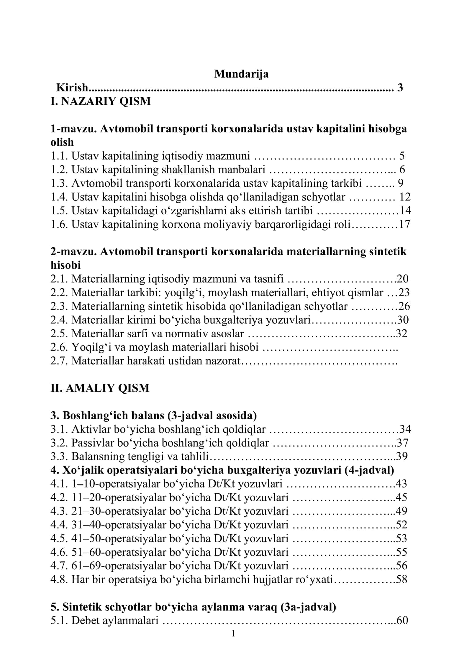 Avtomobil transporti korxonalarida ustav kapitalini hisobga olish