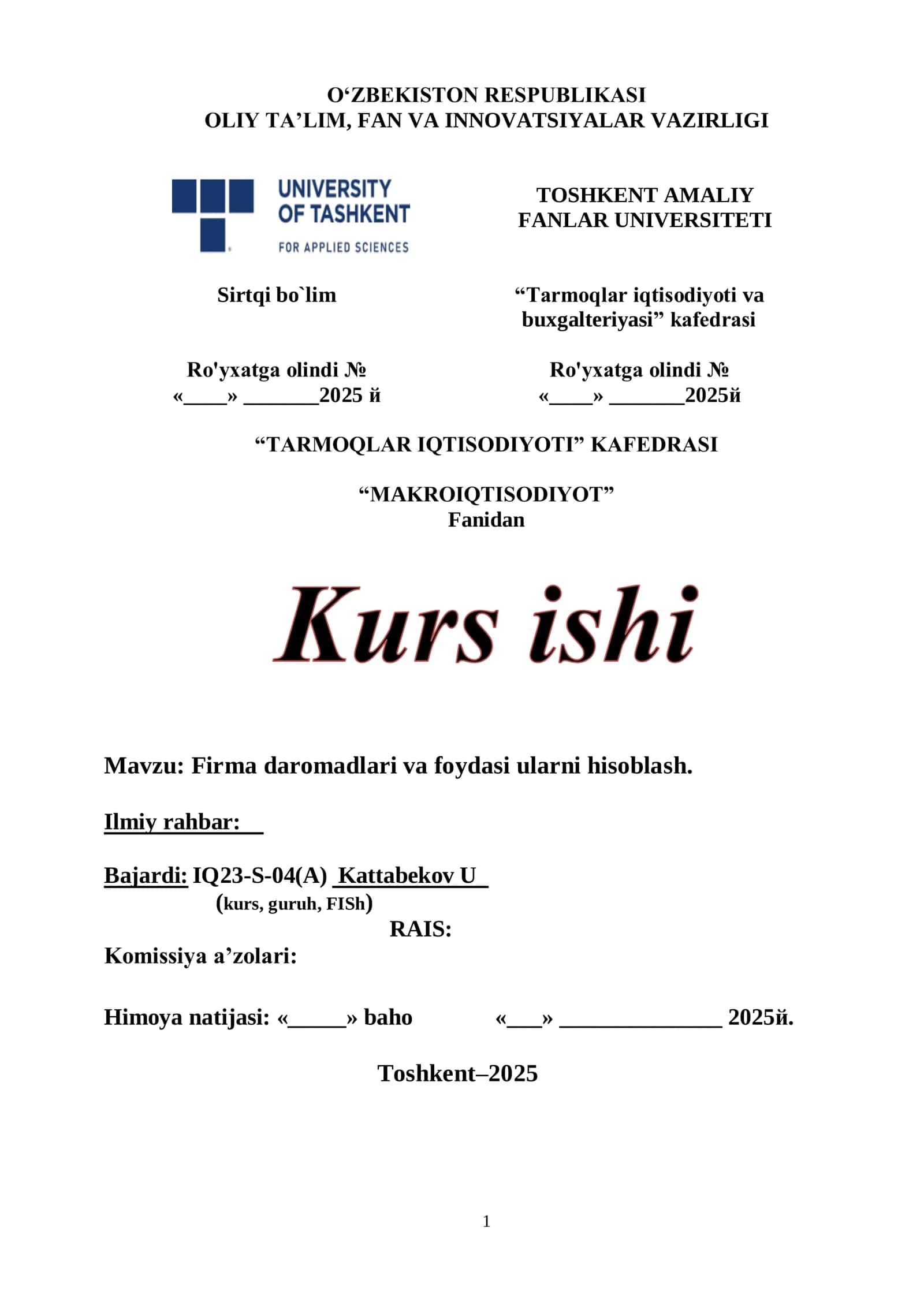 Firma daromadlari va foydasi ularni hisoblash
