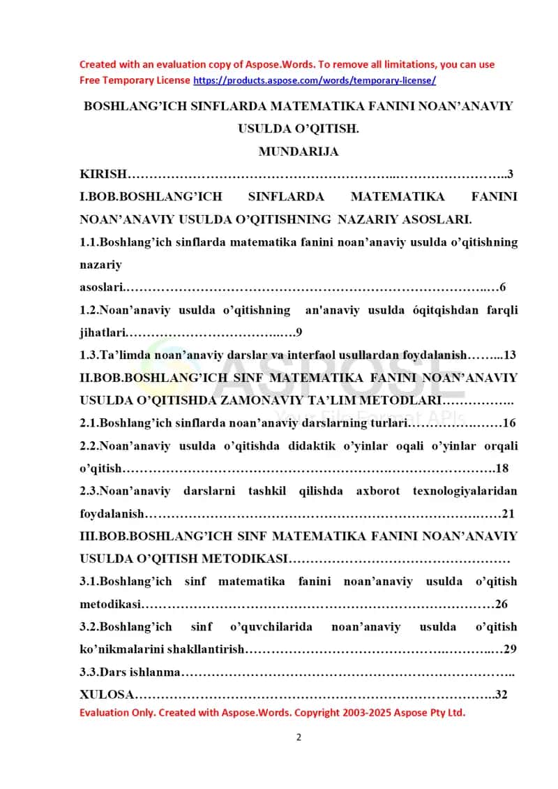 Boshlang’ich sinflarda matematika fanini noan’anaviy usulda o‘qitish