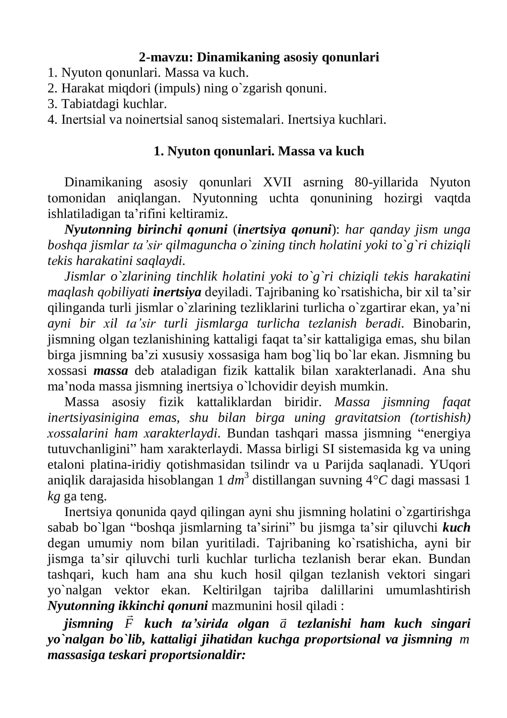 Dinamikaning asоsiy qоnunlari