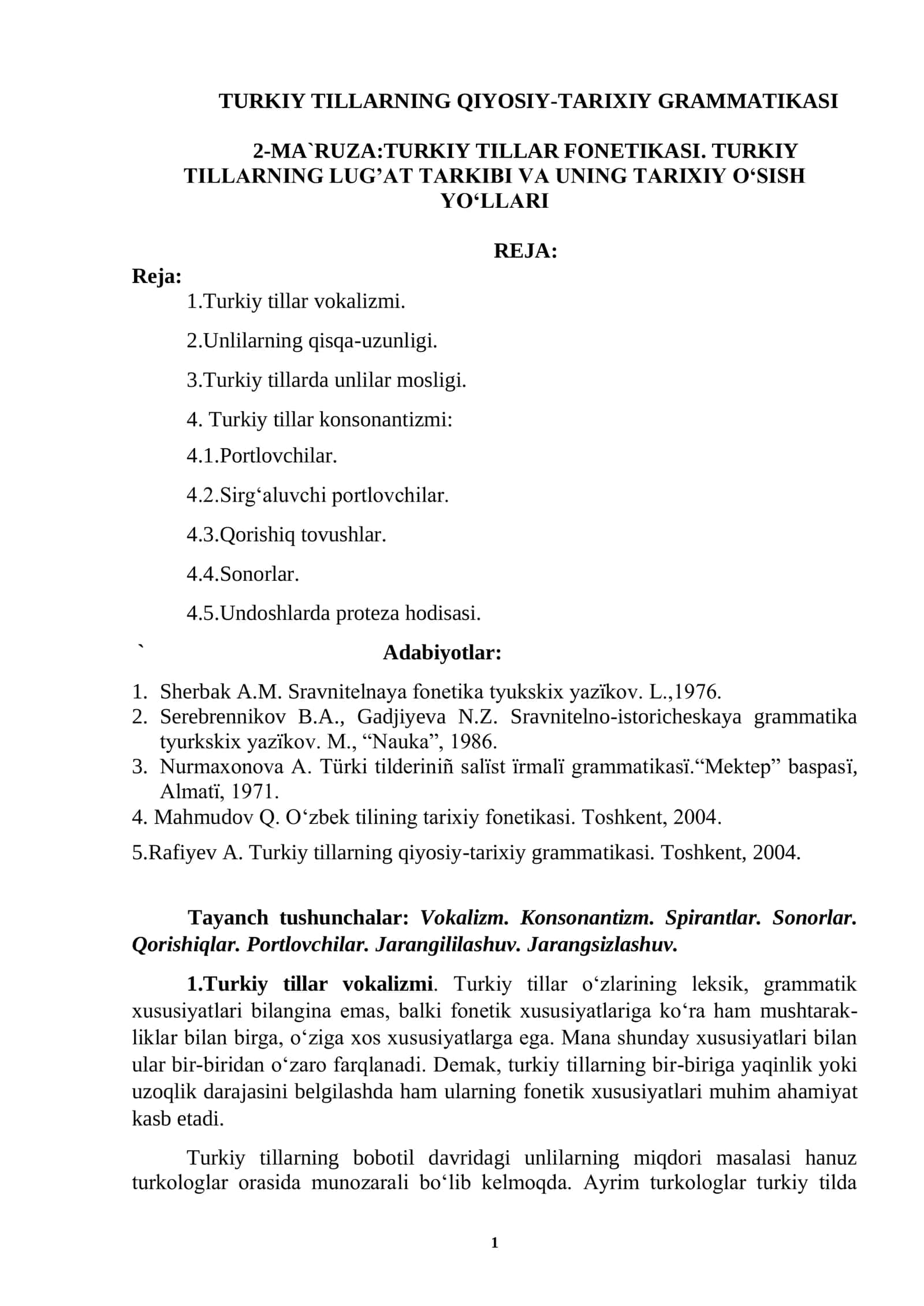 TURKIY TILLARNING QIYOSIY-TARIXIY GRAMMATIKASI