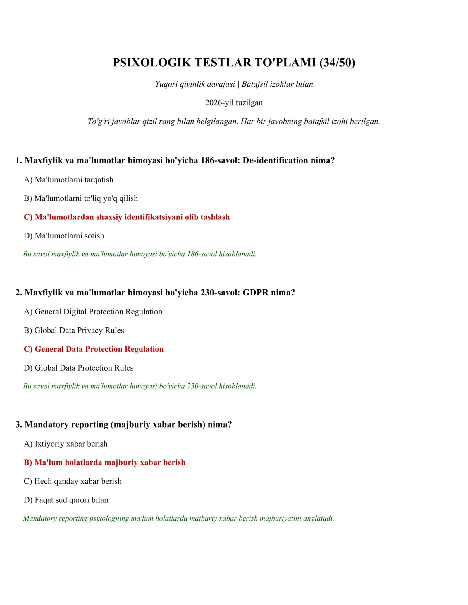 PSIXOLOGIK TESTLAR TO'PLAMI (34/50)