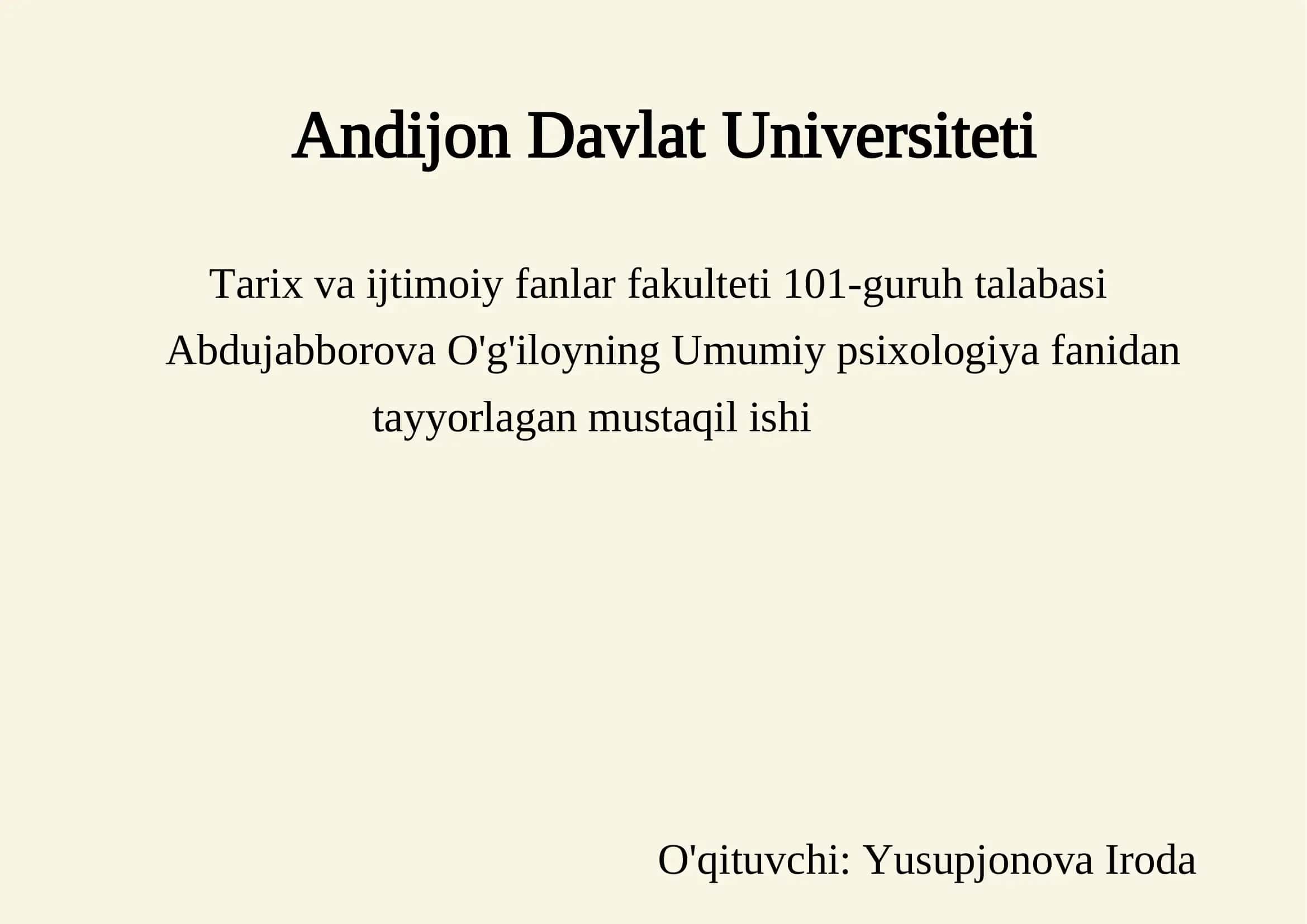 Mustaqil ish: Psixik jarayonlar va miyaning o'zaro aloqadorligi