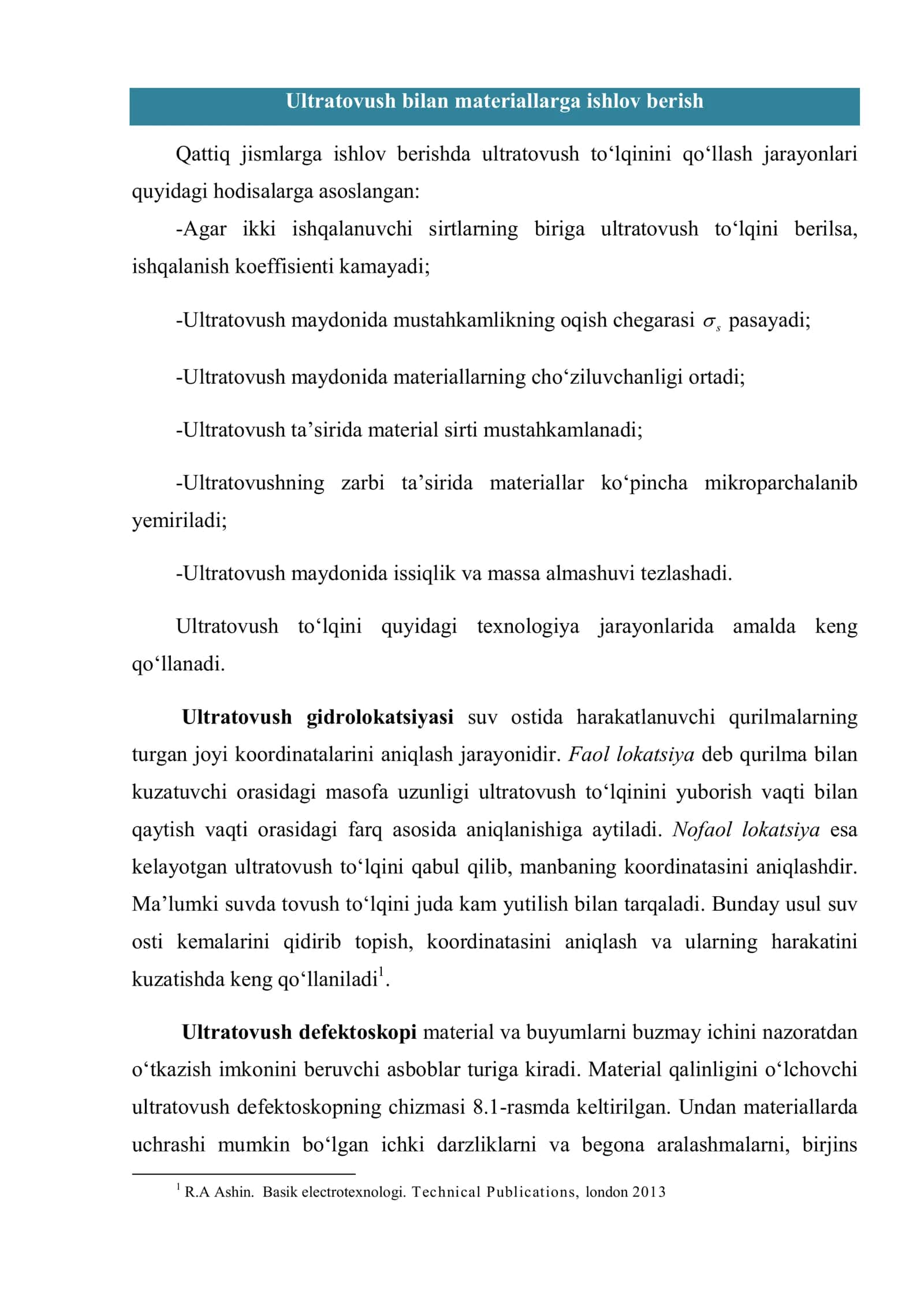 Ultratovush bilan materiallarga ishlov berish