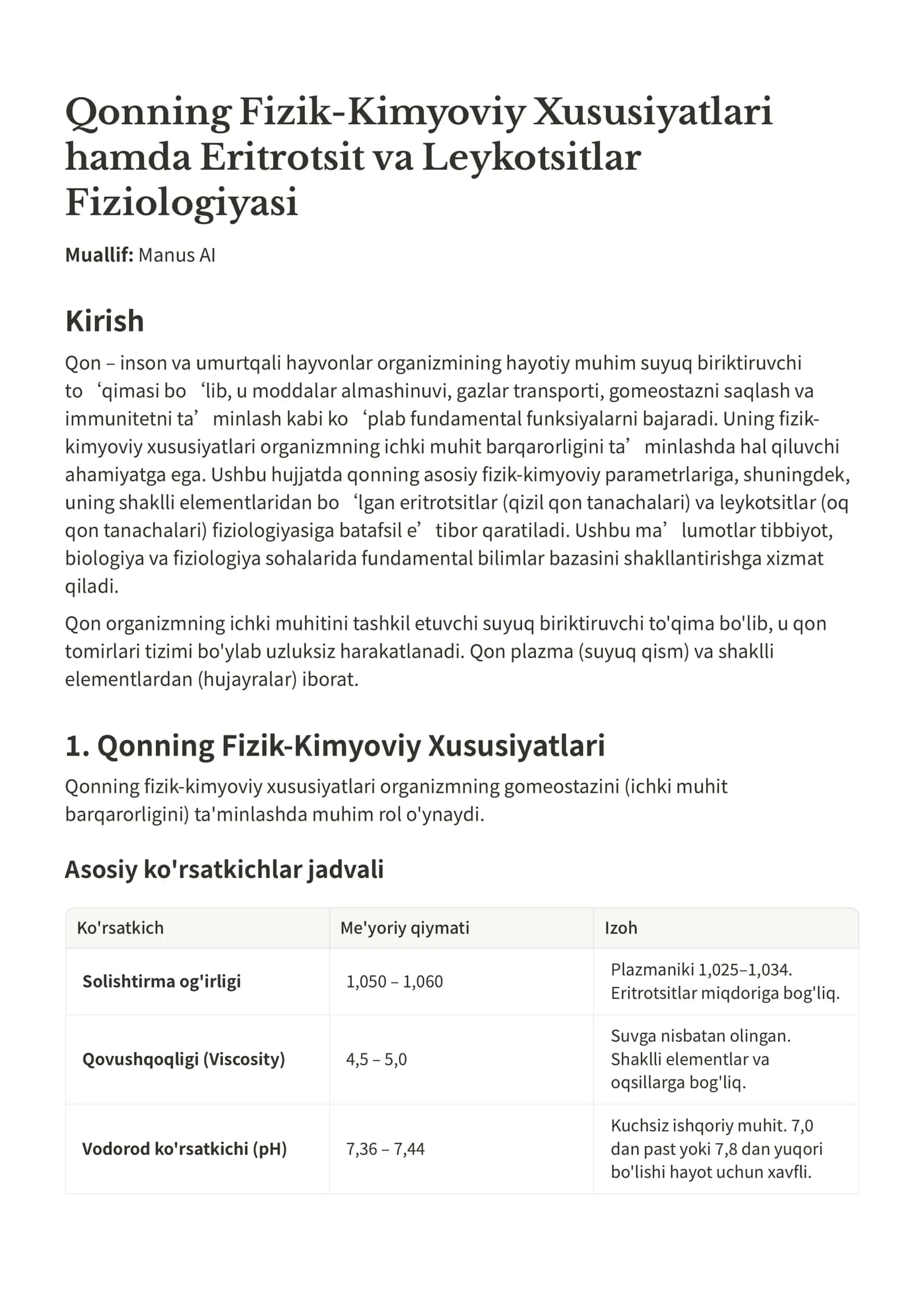 Qonning Fizik-Kimyoviy Xususiyatlari