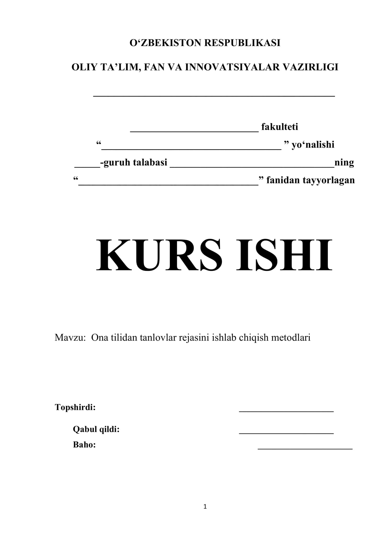Ona tilidan tanlovlar rejasini ishlab chiqish metodlari