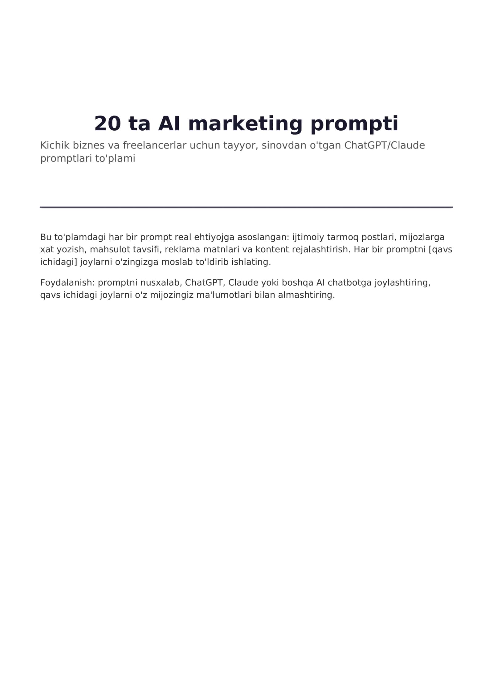 20 ta AI marketing prompti