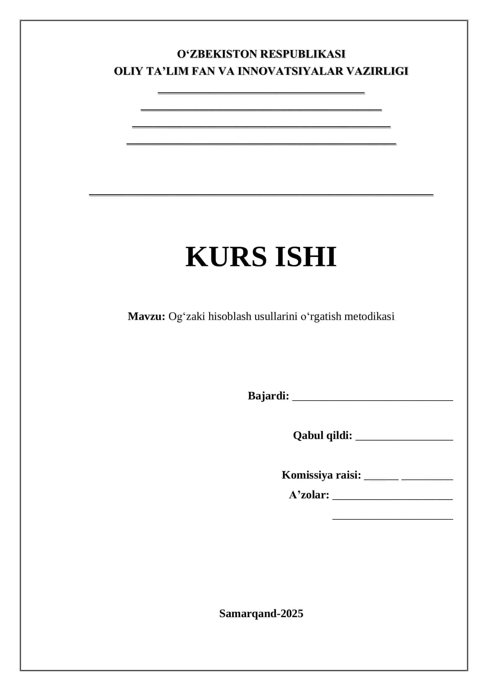 Og‘zaki hisoblash usullarini o‘rgatish metodikasi