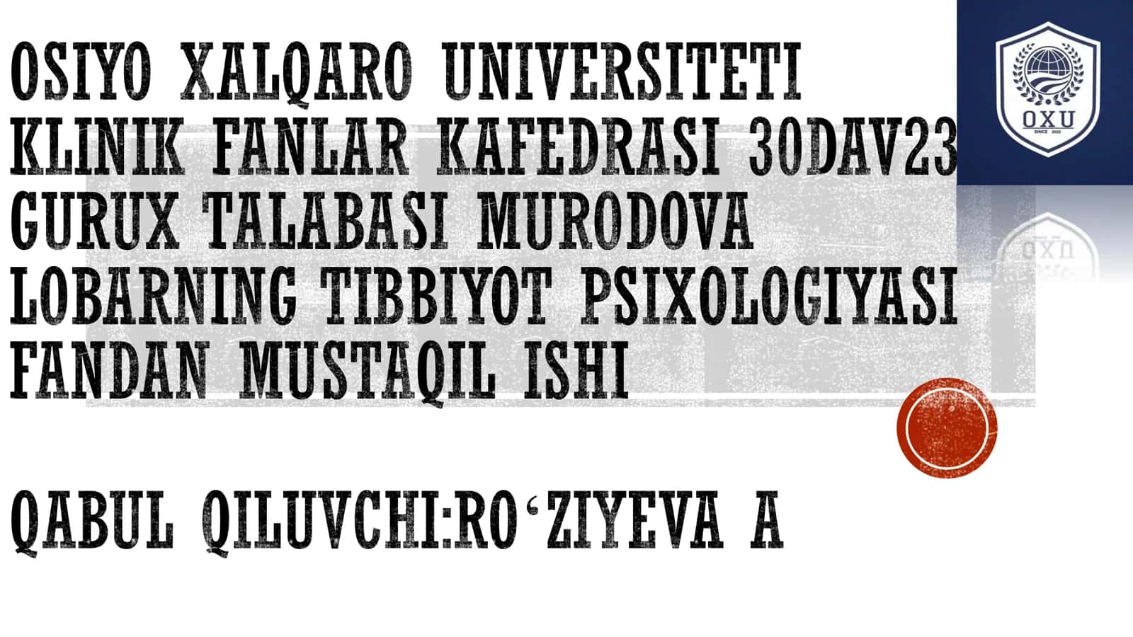 TIBBIYOT PSIXOLOGIYASI FANDAN MUSTAQIL ISHI