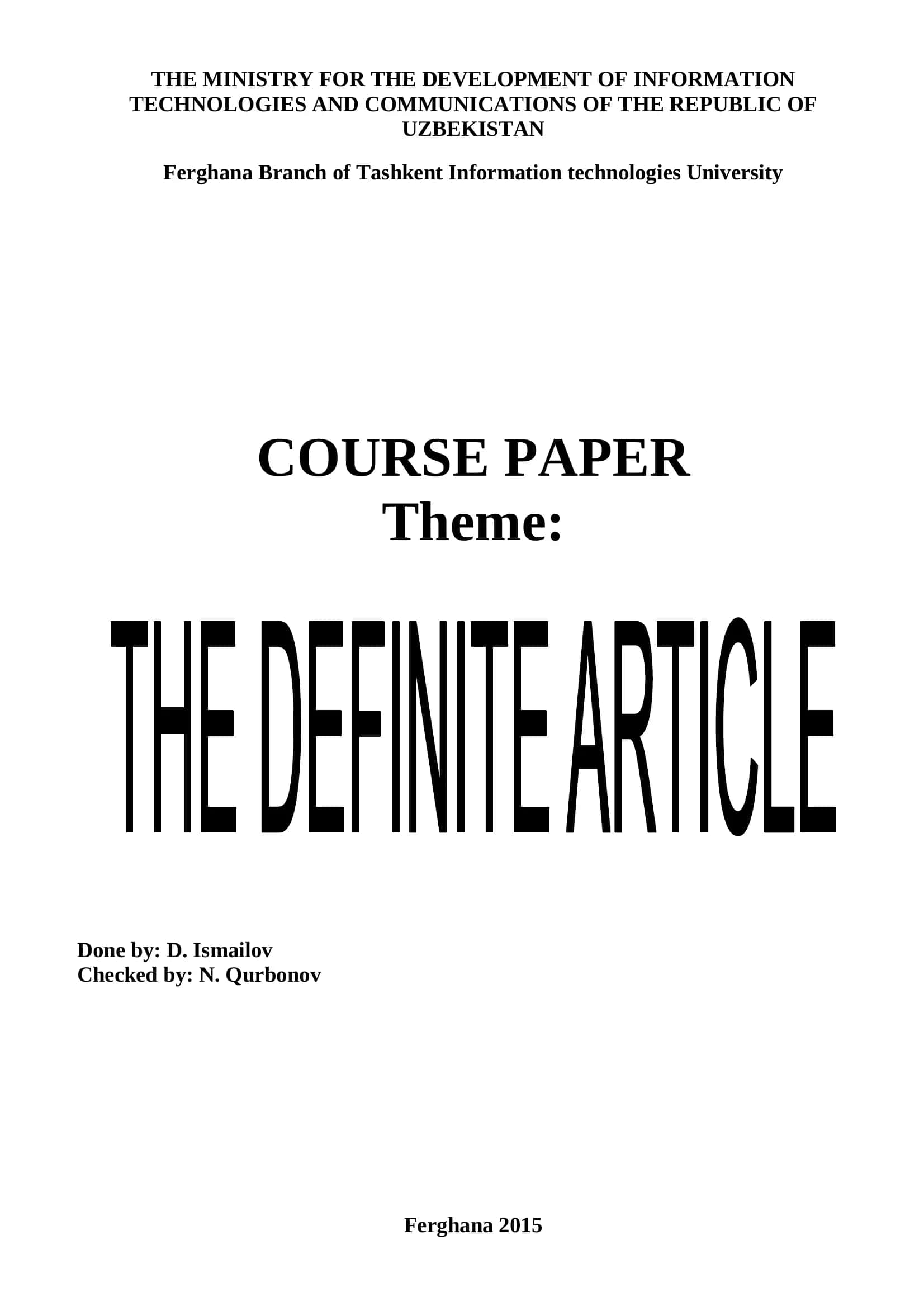 Aniq artikl (the Definite Article)