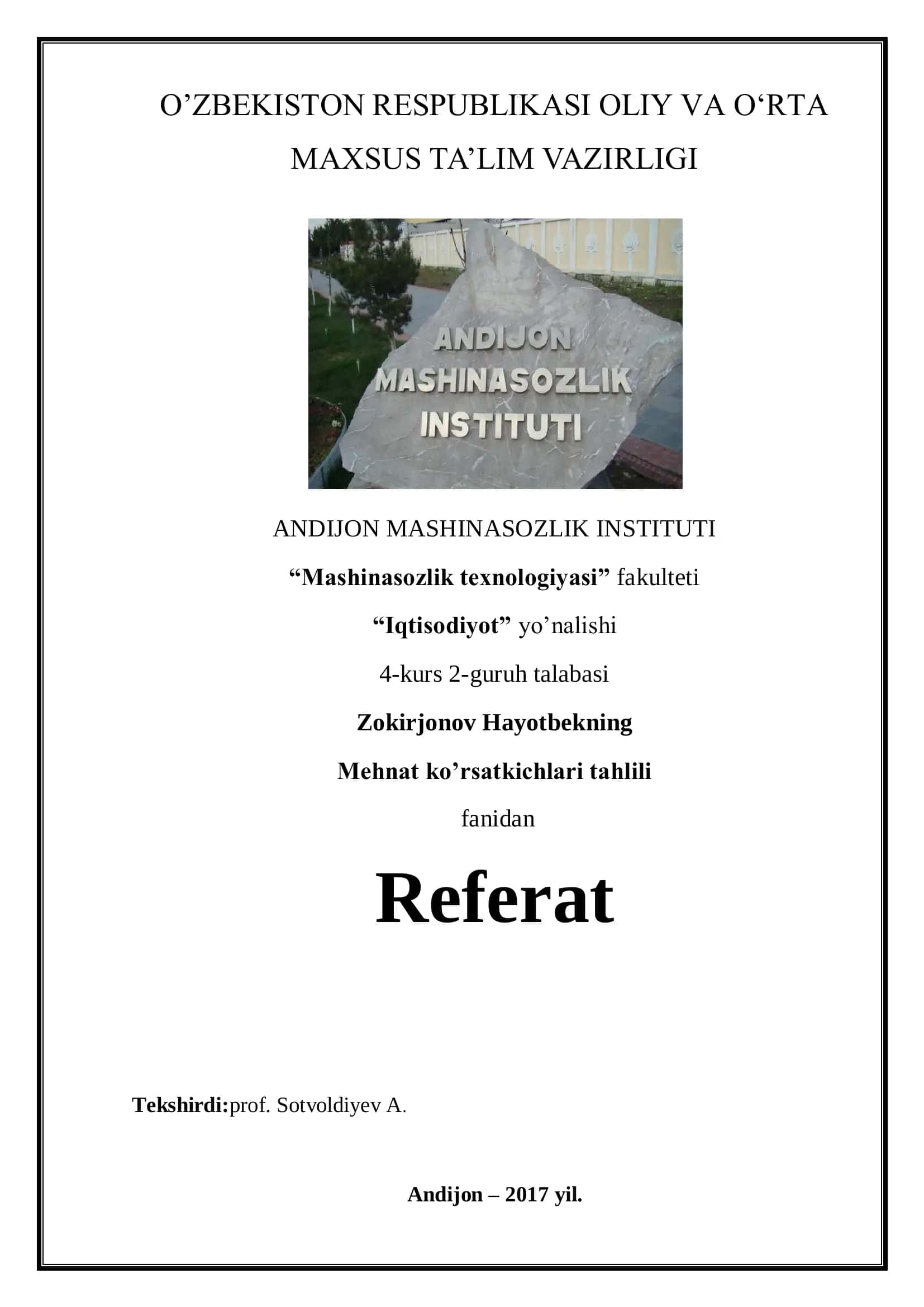Mehnat ko’rsatkichlari tahlili Referat