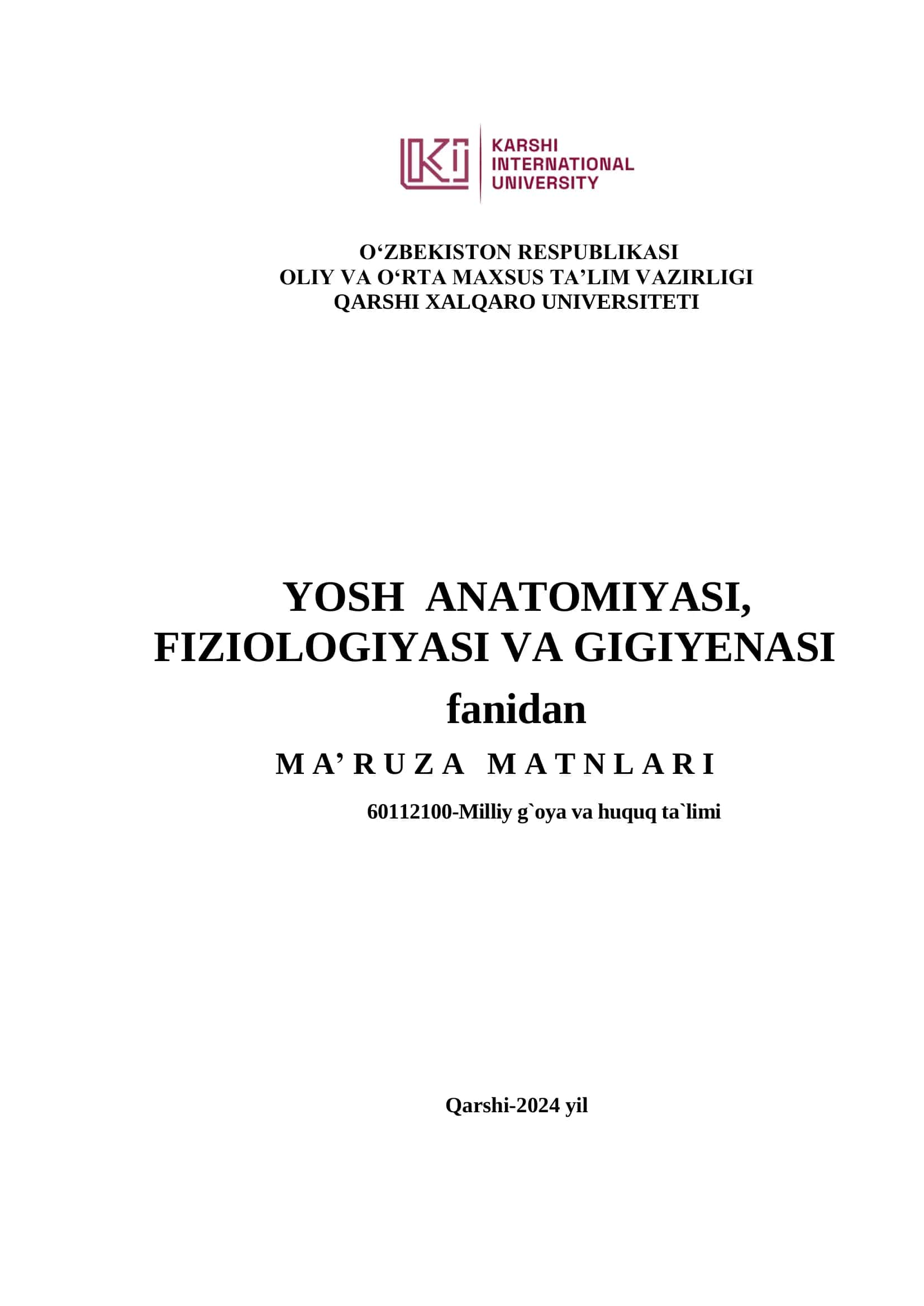 Yosh anatomiya, fiziologiyasi va gigiyenasi