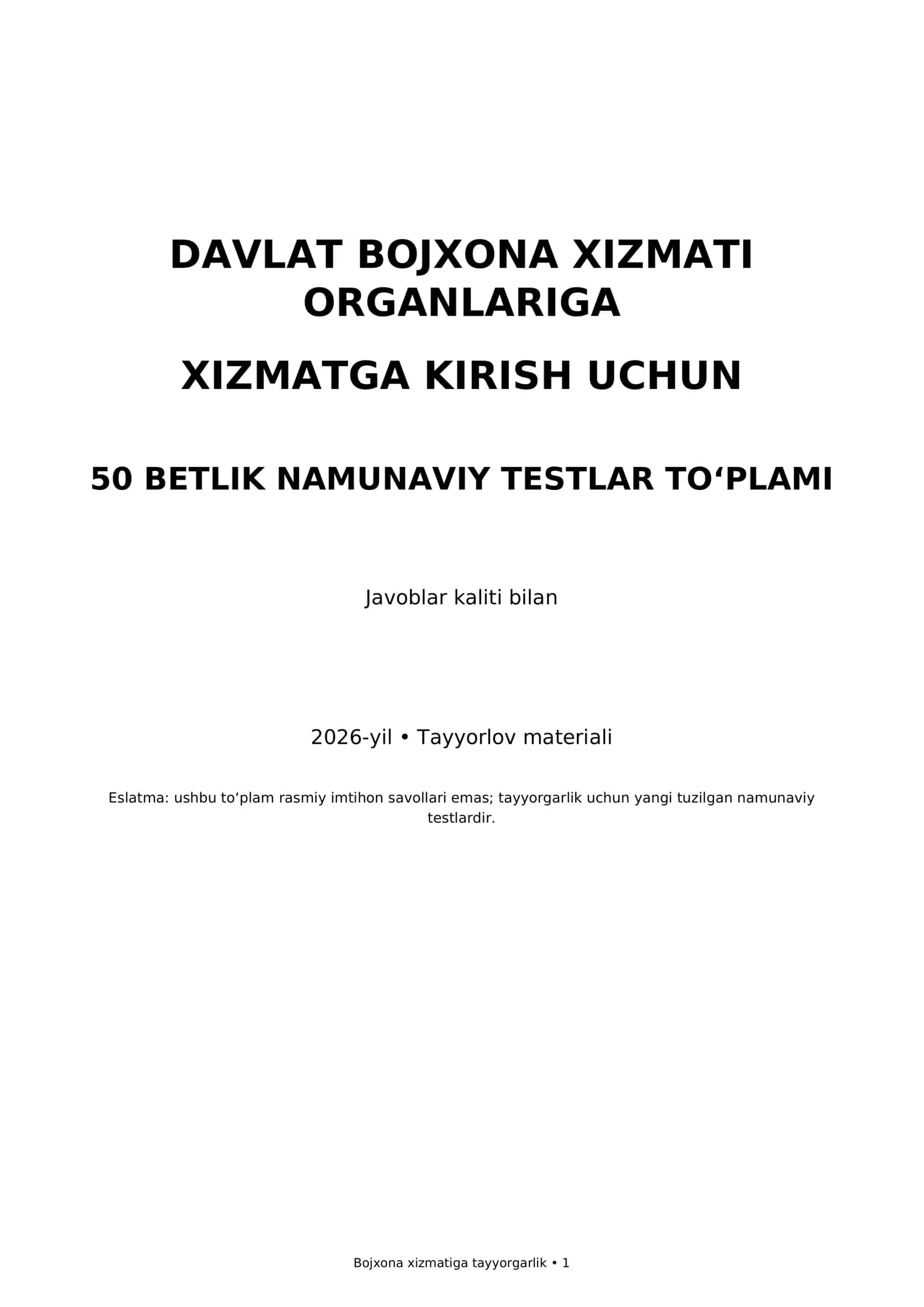 Bojxona xizmati test 2026y javobi bilan