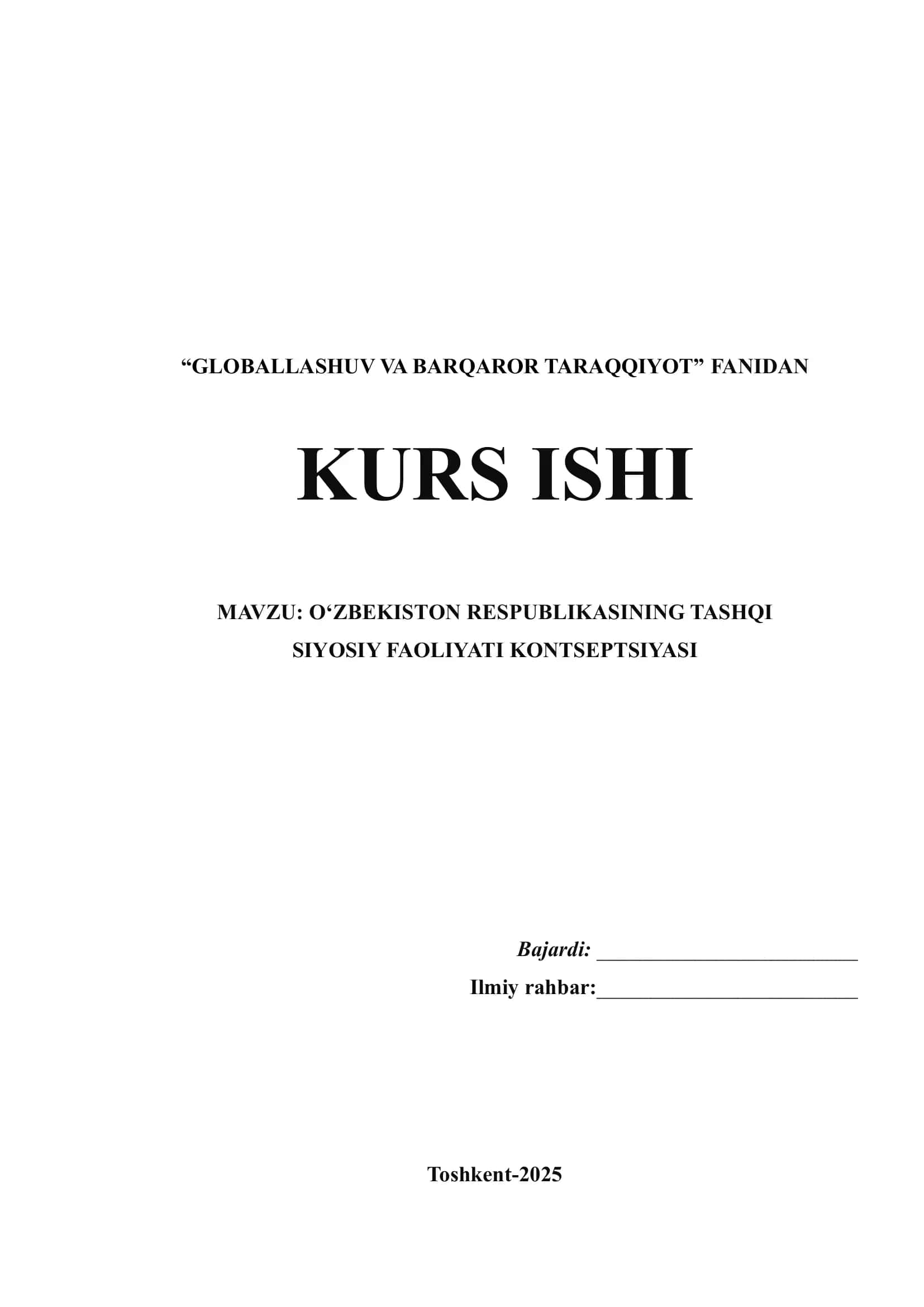 O‘ZBEKISTON RESPUBLIKASINING TASHQI SIYOSIY FAOLIYATI KONTSEPTSIYASI