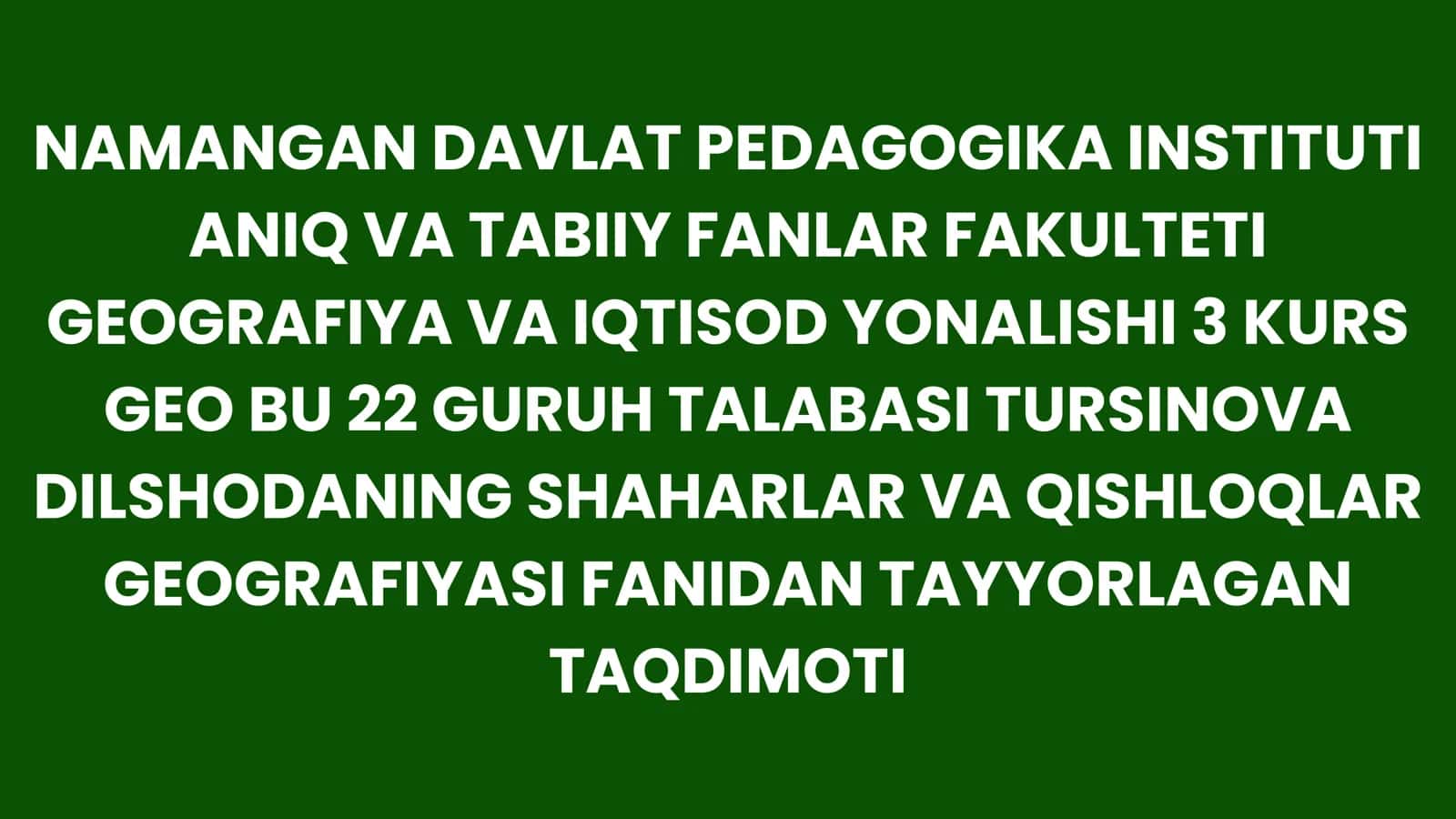 GEOGRAFIYA VA IQTISOD YONALISHI 3 KURS