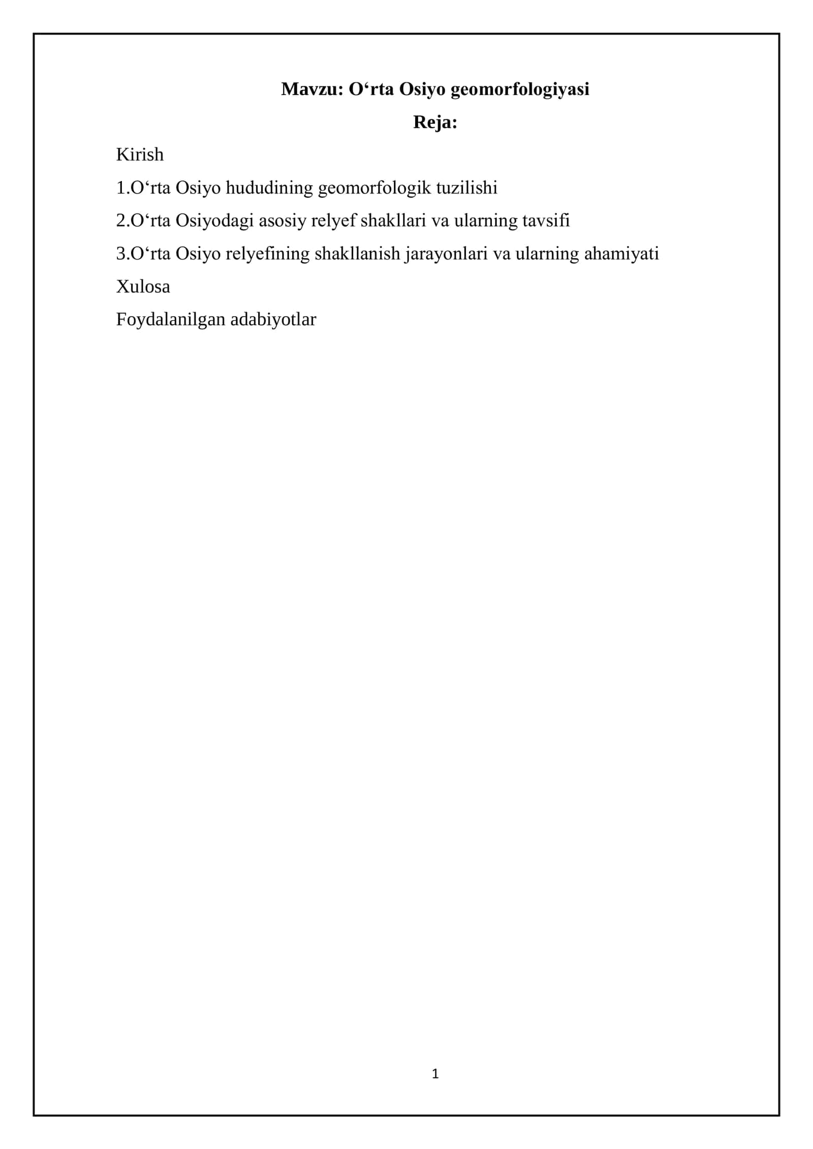 O'rta Osiyo geomorfologiyasi