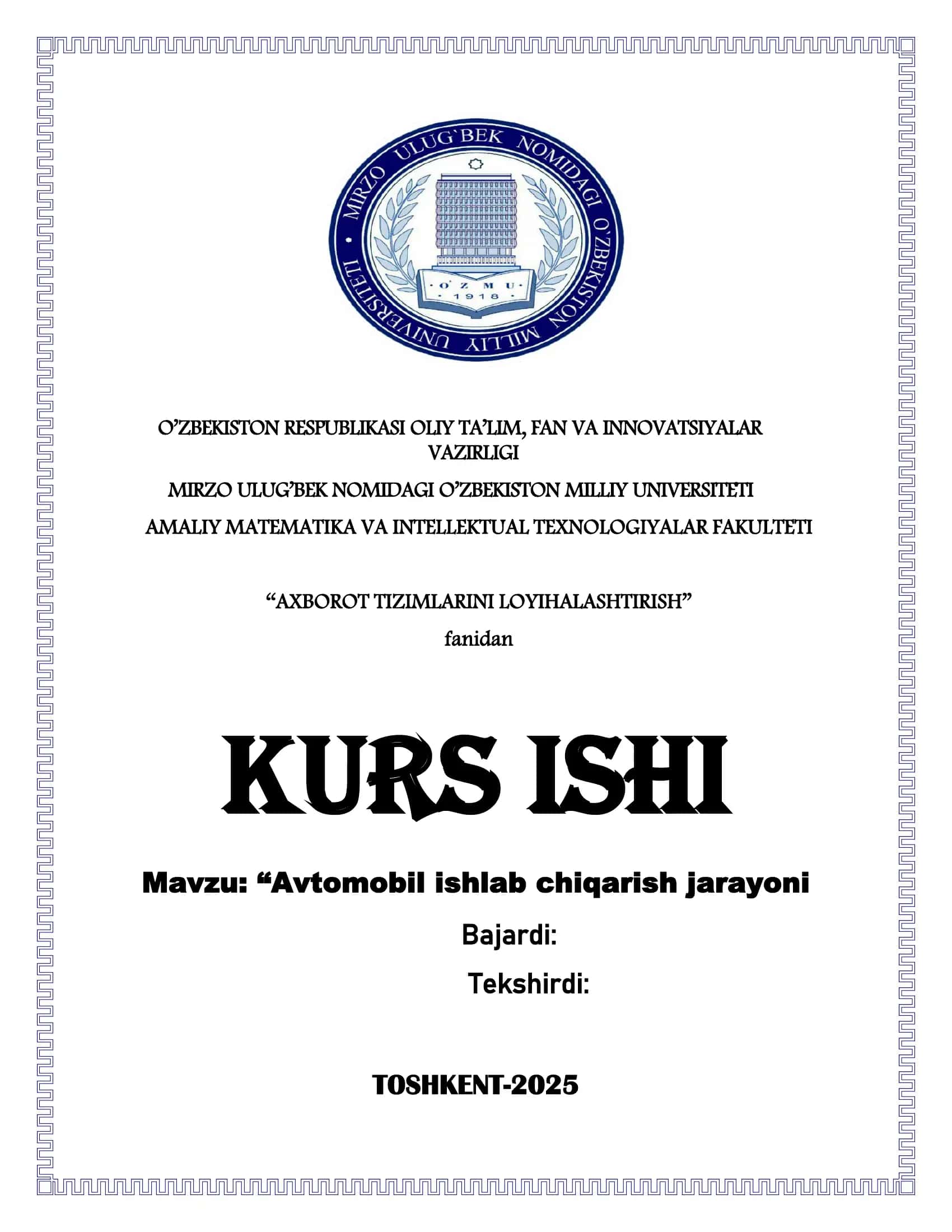 Avtomobil ishlab chiqarish jarayoni