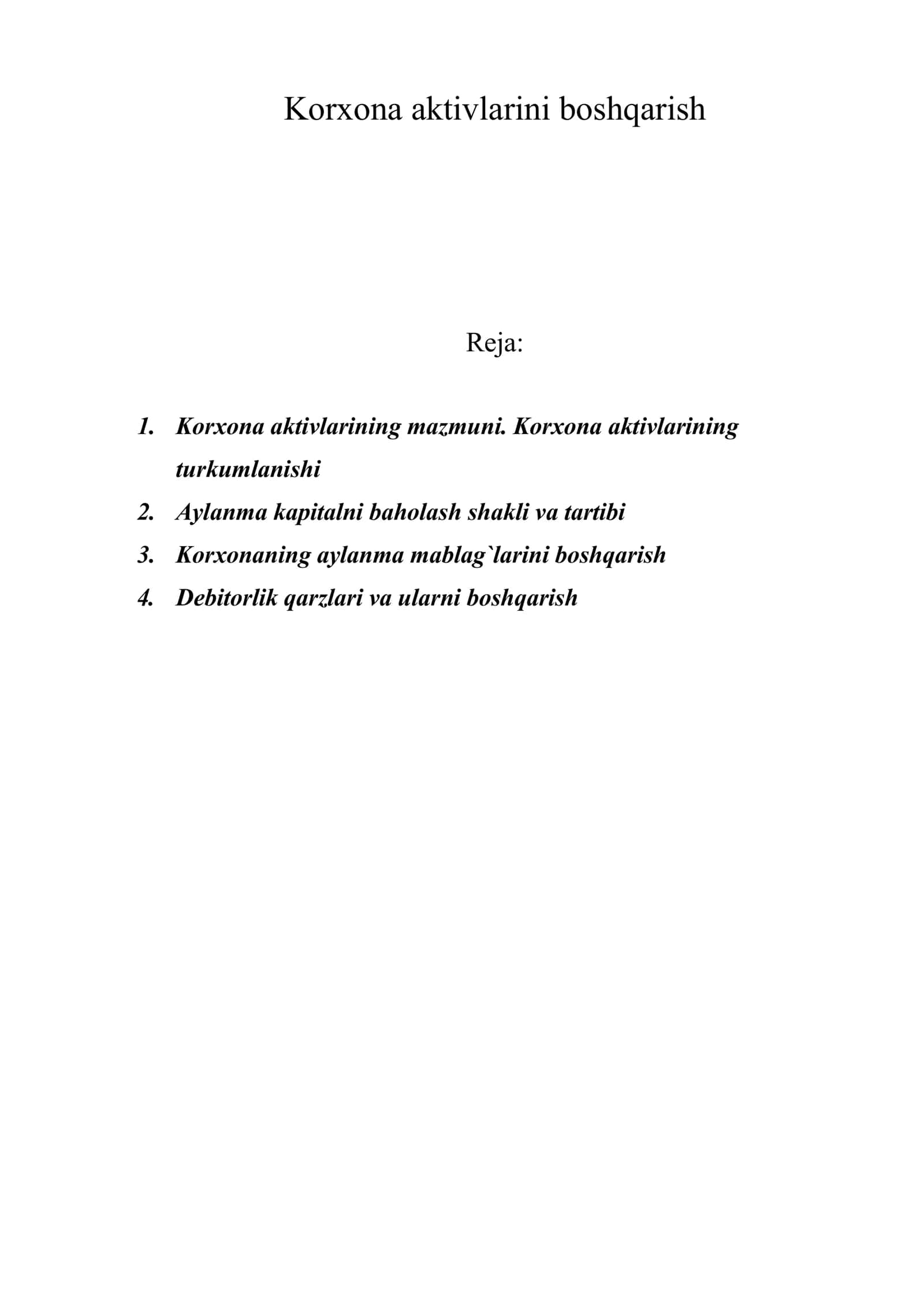 Korxona aktivlarini boshqarish