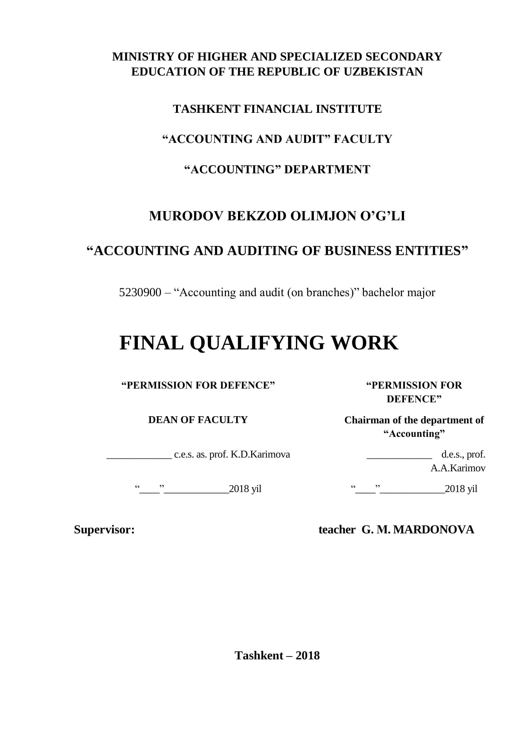 Accounting and Auditing of Business Entities