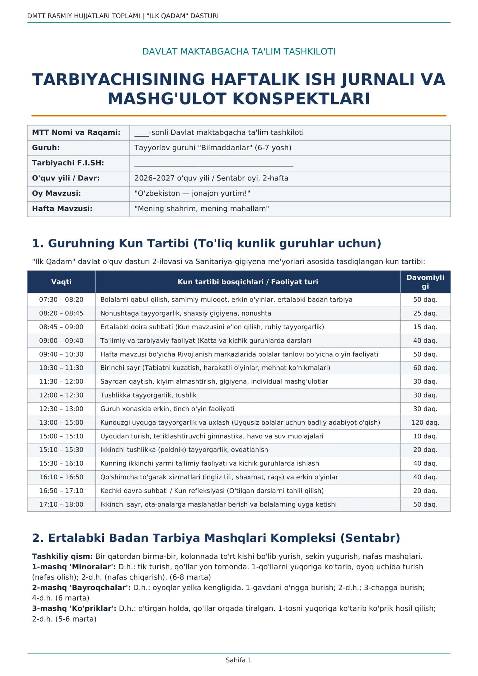 DAVLAT MAKTABGACHA TA'LIM TASHKILOTI