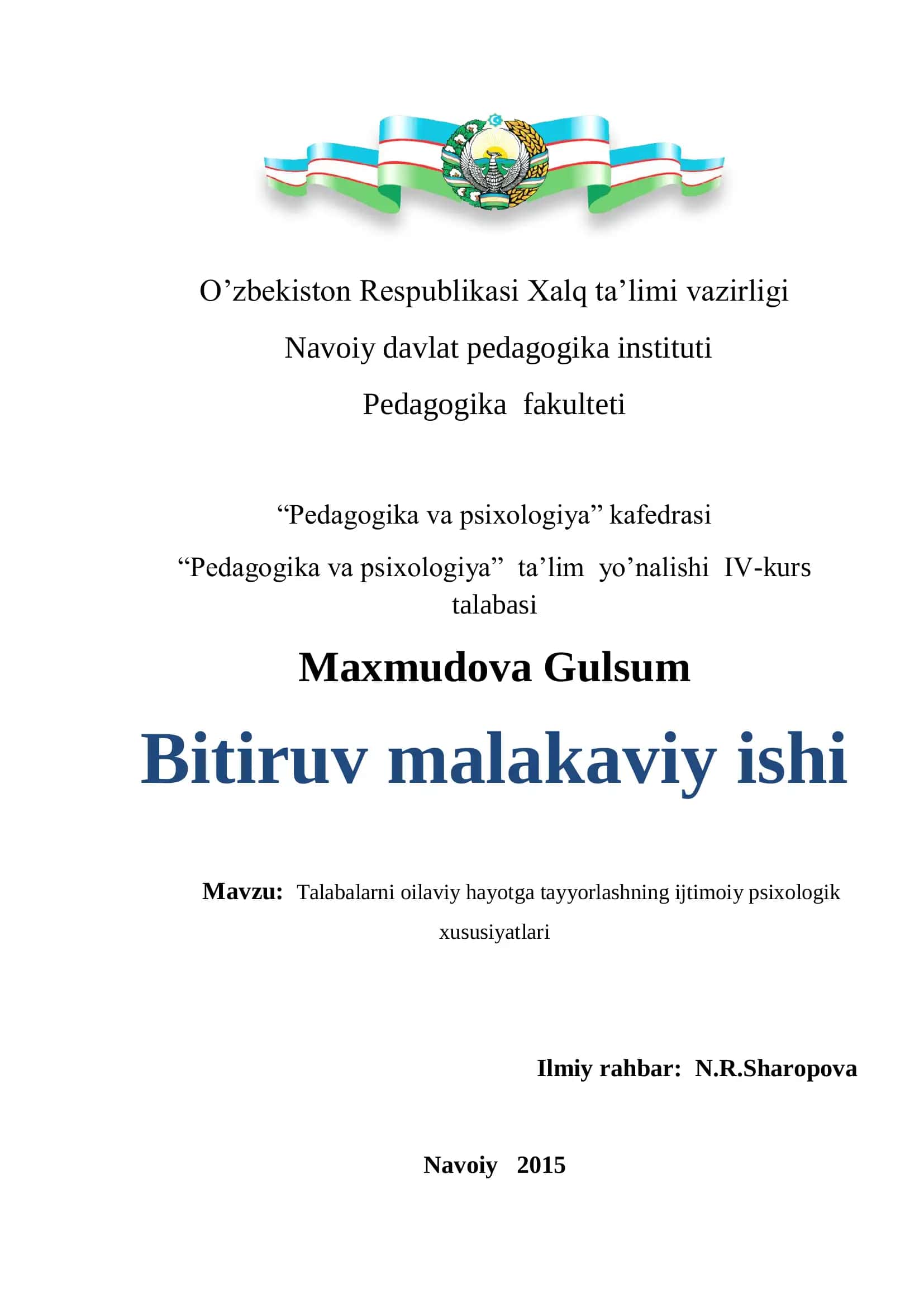 Talabalarni oilaviy hayotga tayyorlashning ijtimoiy psixologik xususiyatlari