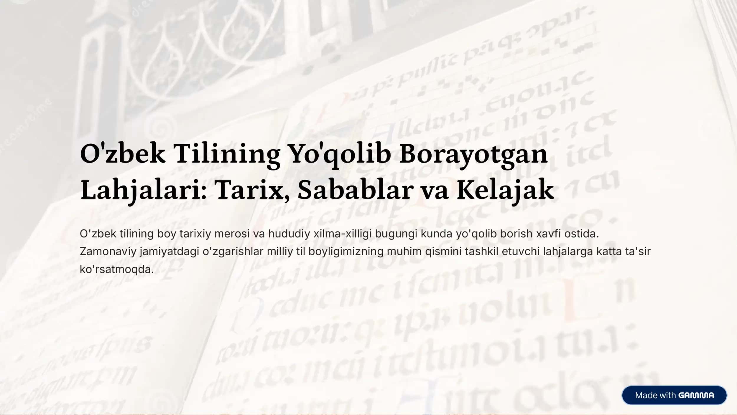 O'zbek Tilining Yo'qolib Borayotgan Lag'jalari