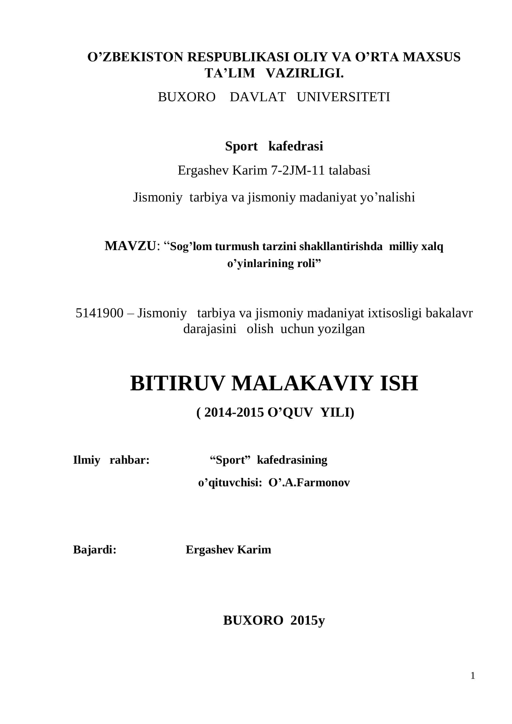 Sog’lom turmush tarzini shakllantirishda milliy xalq o’yinlarining roli