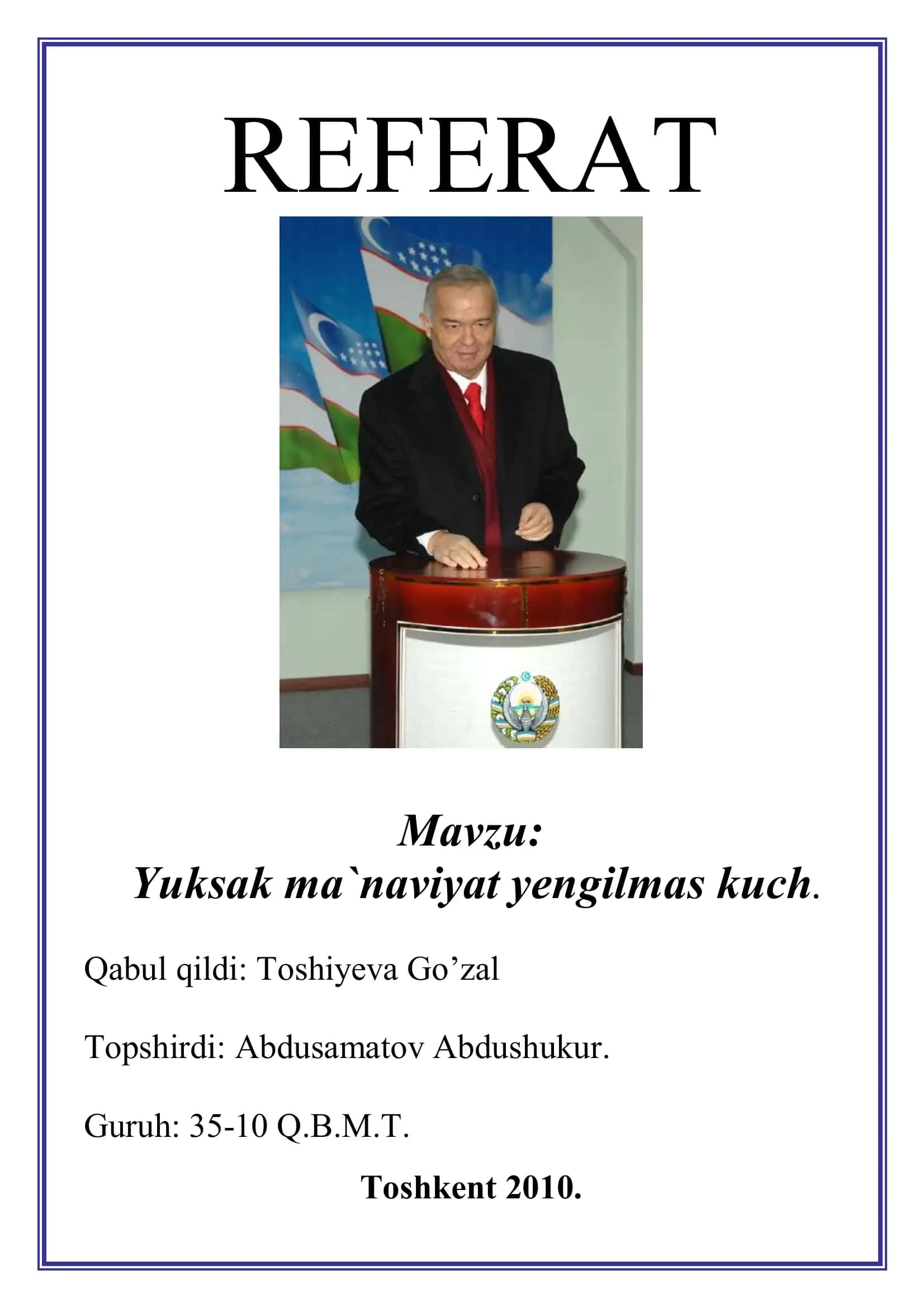 Yuksak ma`naviyat yengilmas kuch REFERAT