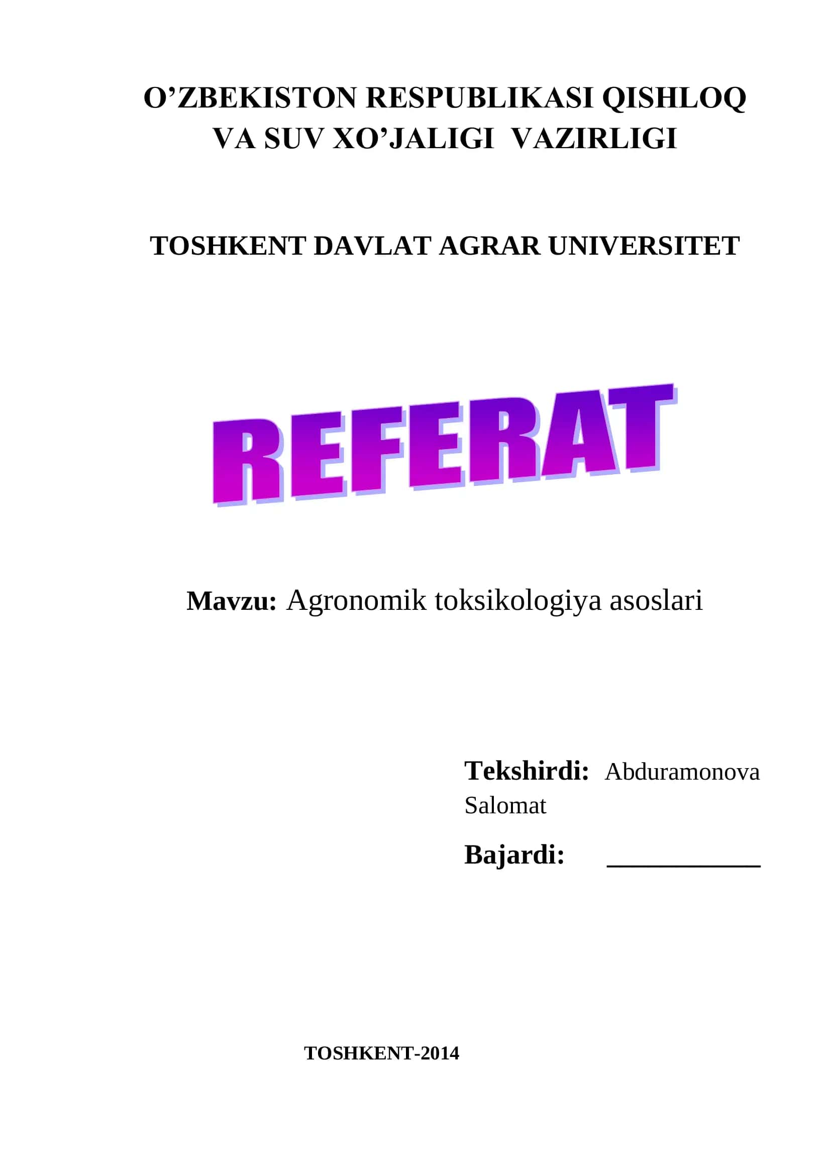 Agronomik toksikologiya asoslari